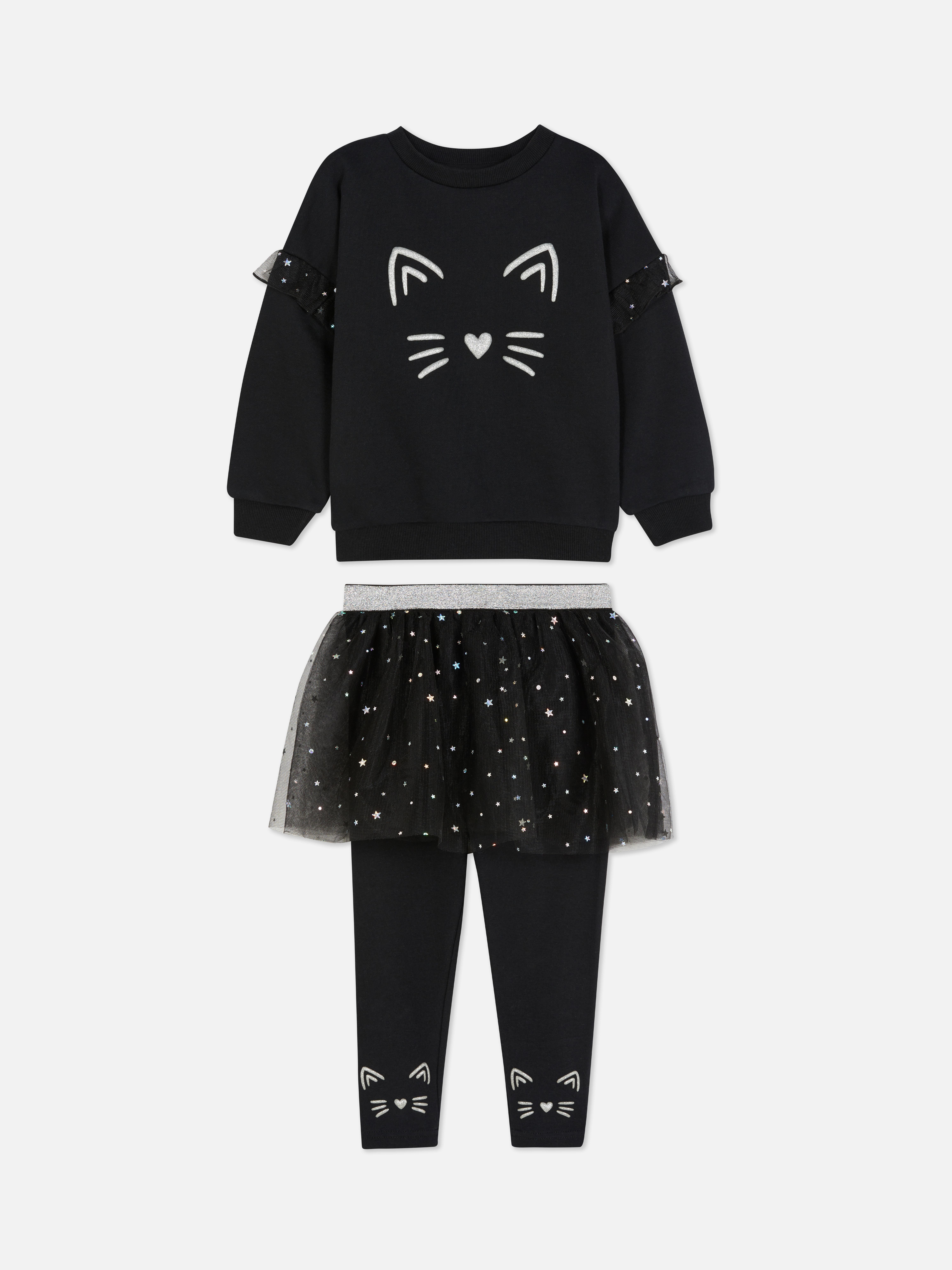 Glitter Cat Sweatshirt, Tutu & Leggings Set