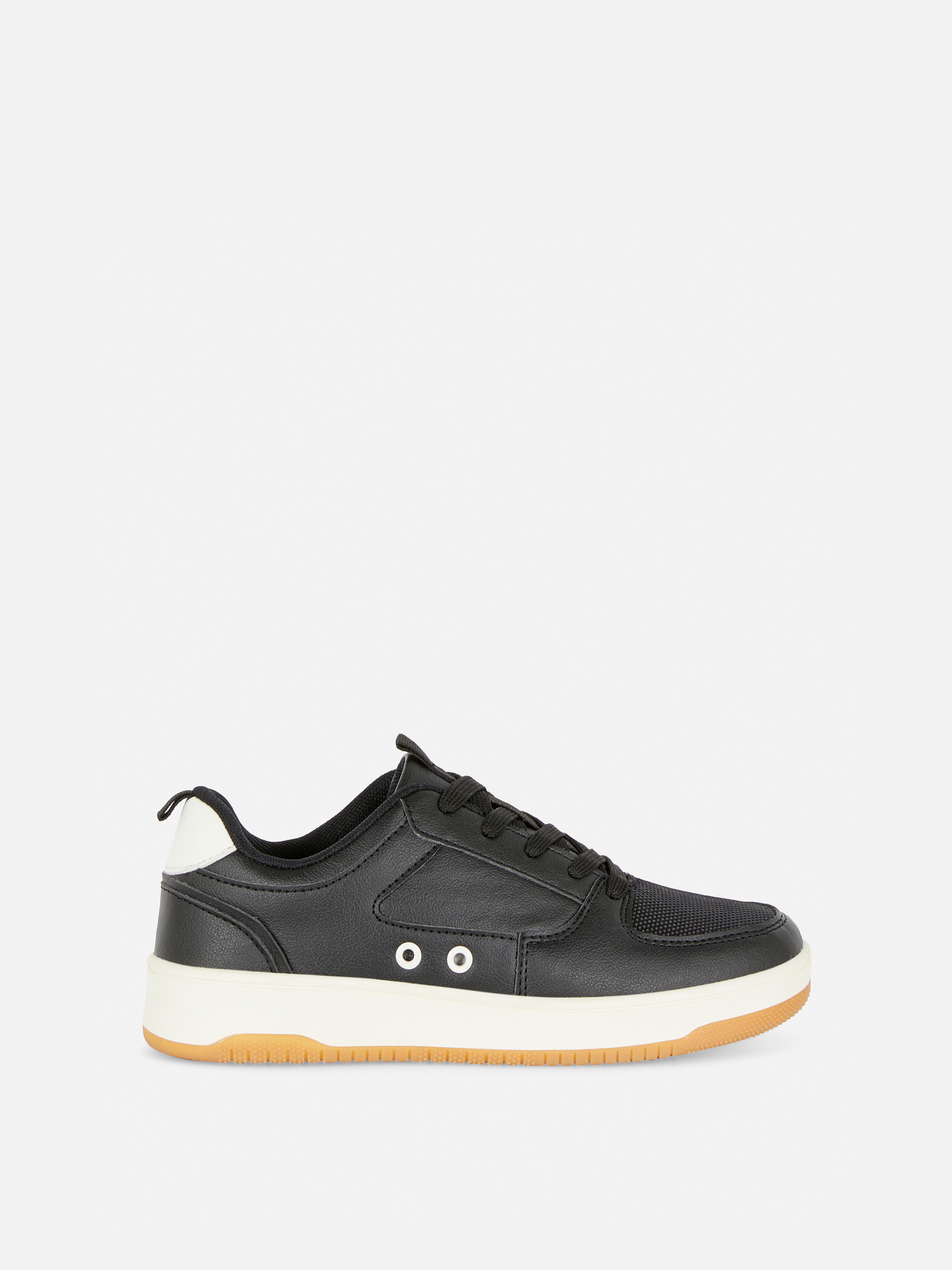 Faux Leather Low Top Trainers
