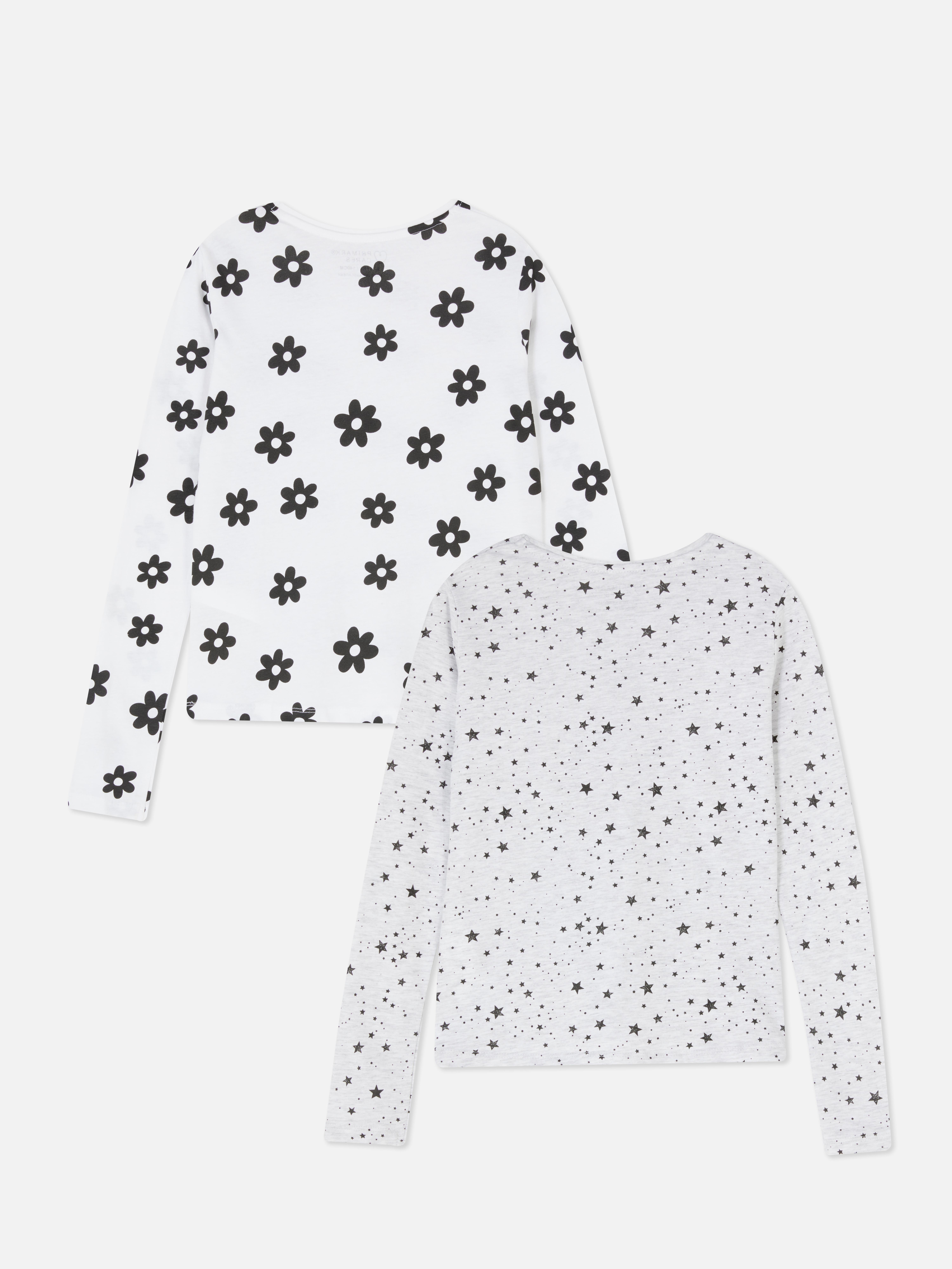 2pk Long Sleeve Printed Cotton Tops