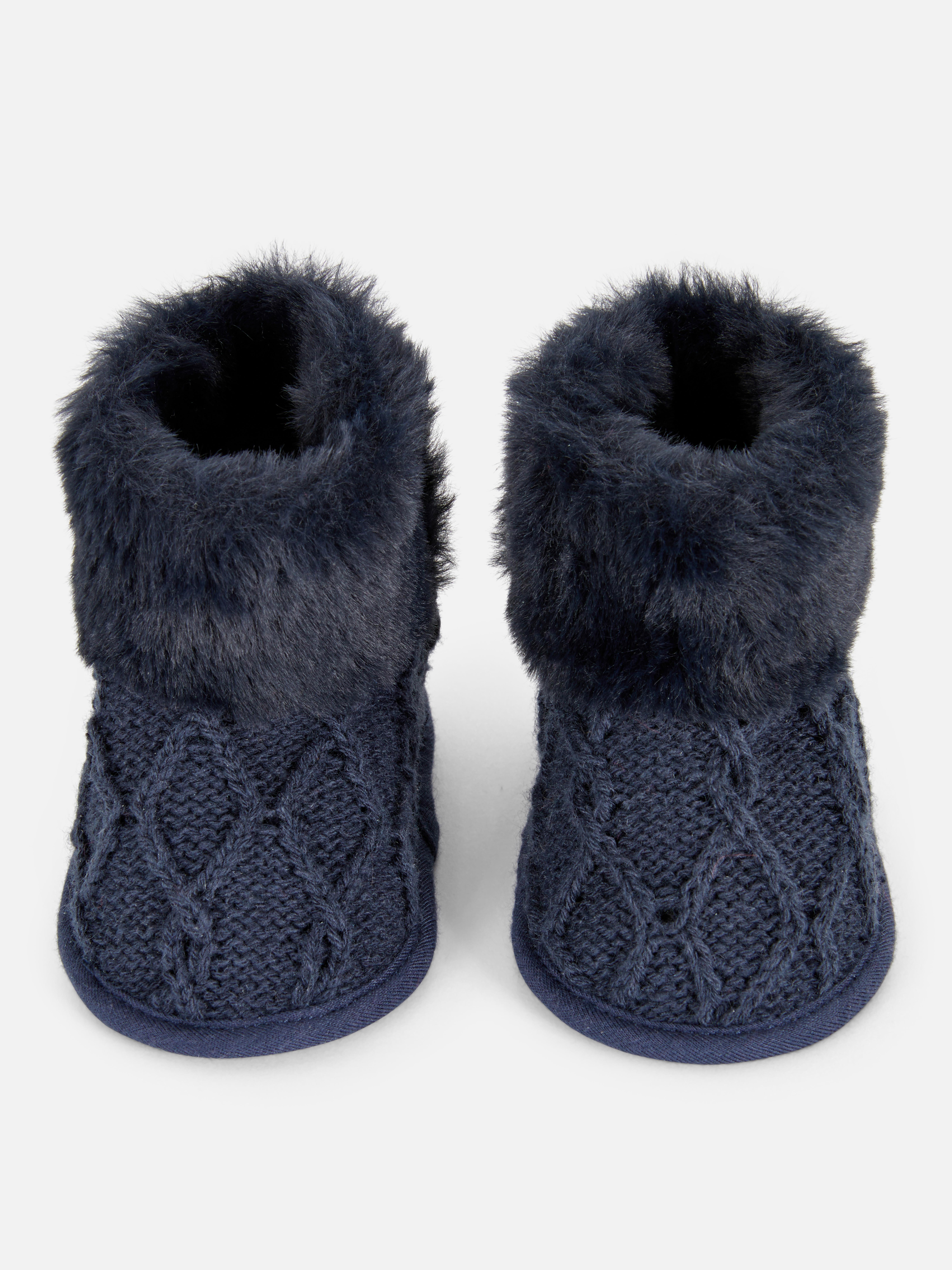 Cable Knit Faux Fur Bootie Slippers