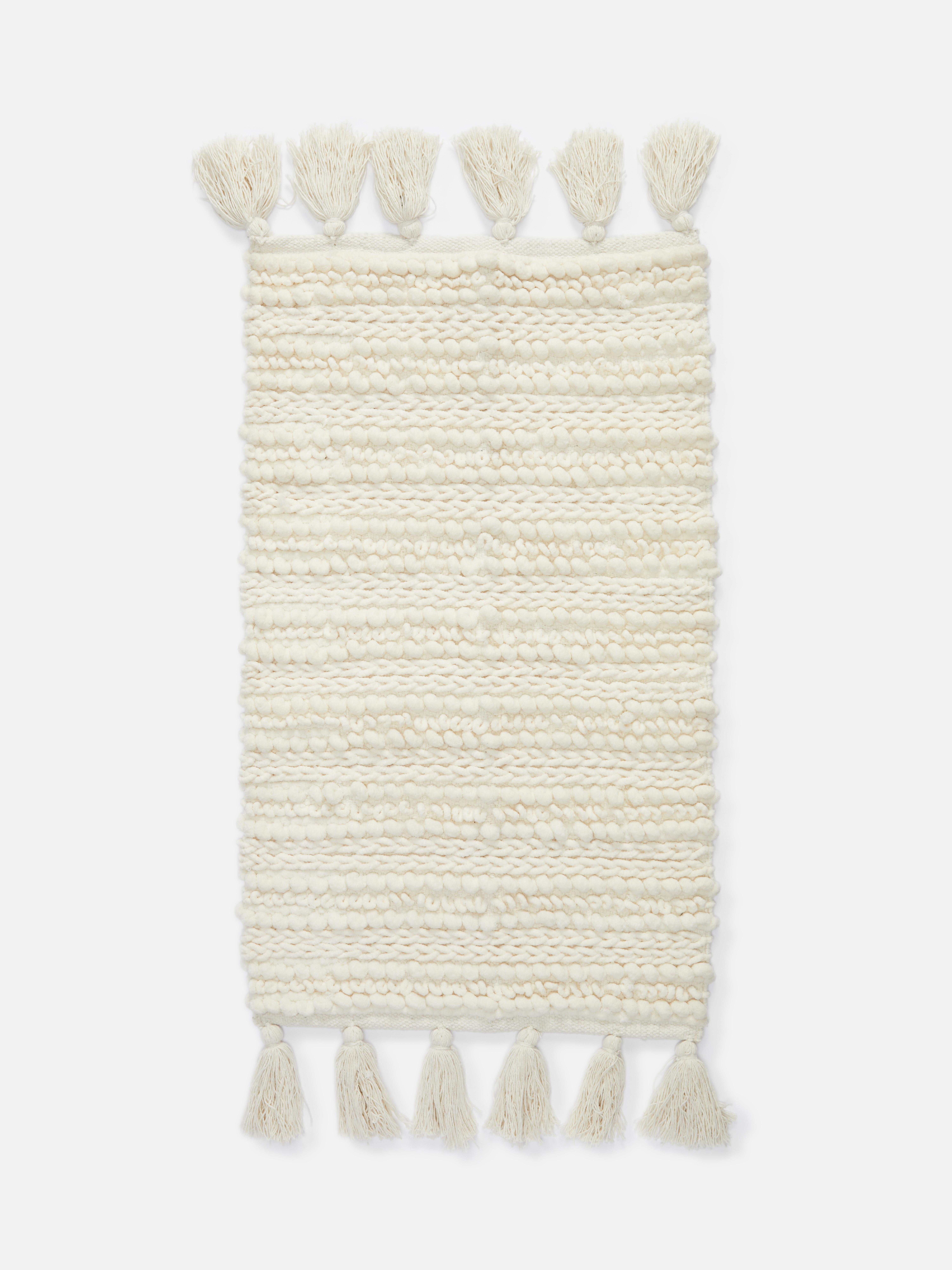 Knit Mat With Tassels Cream