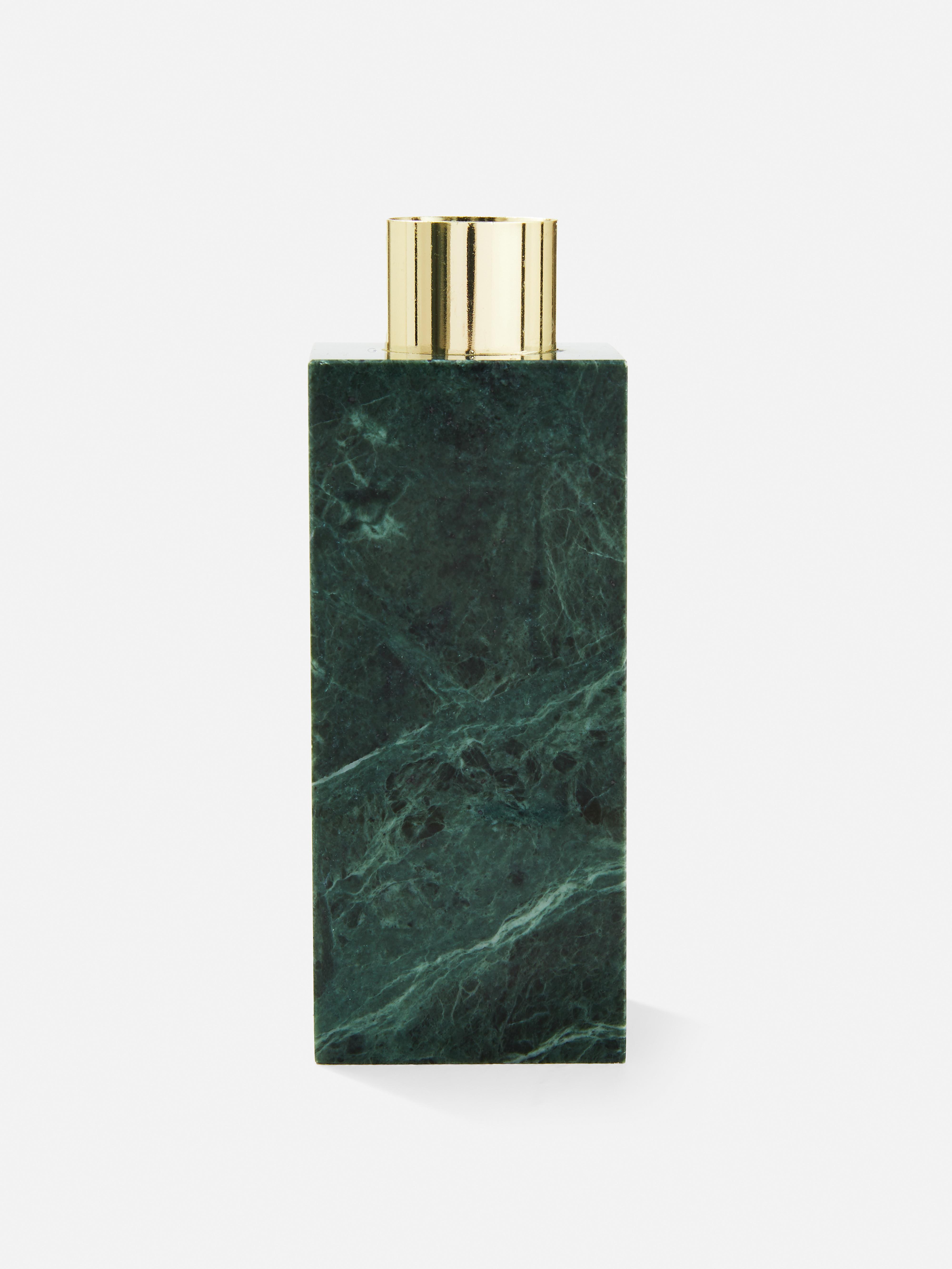 Marble Effect Rectangular Candle Holder Green