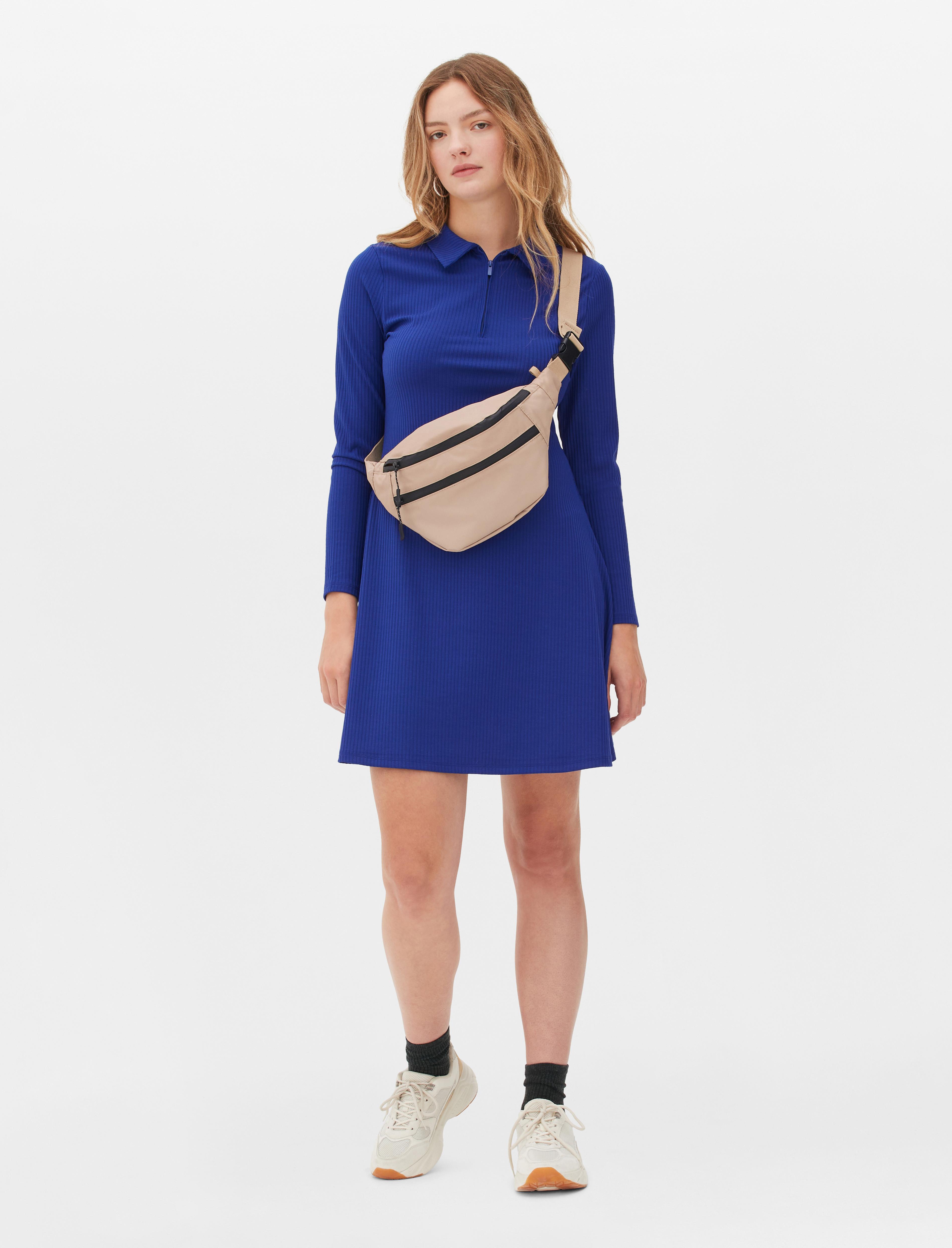 Long Sleeve Polo Mini Dress Blue