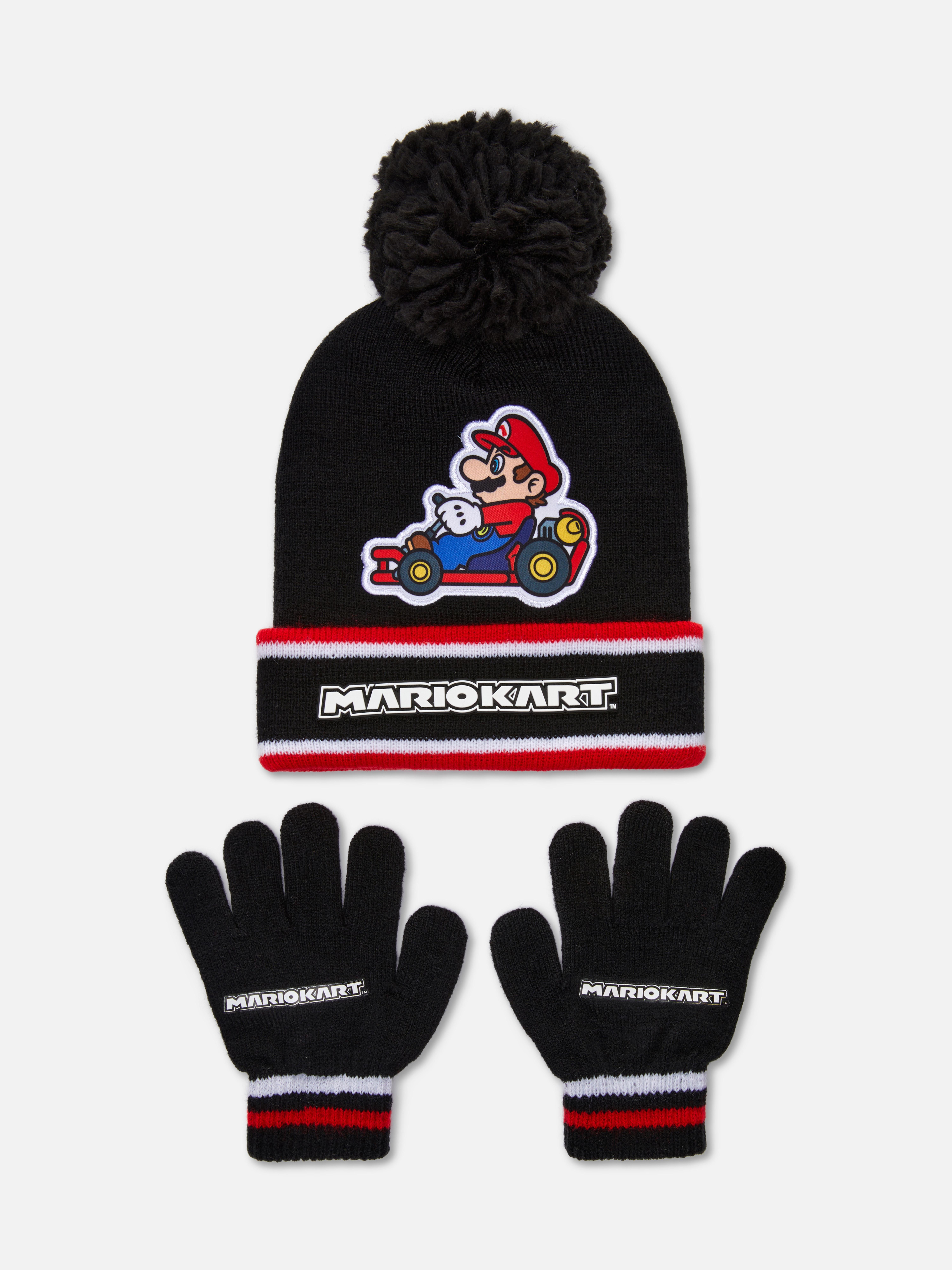 Mario Kart Knitted Gloves and Beanie Set Black