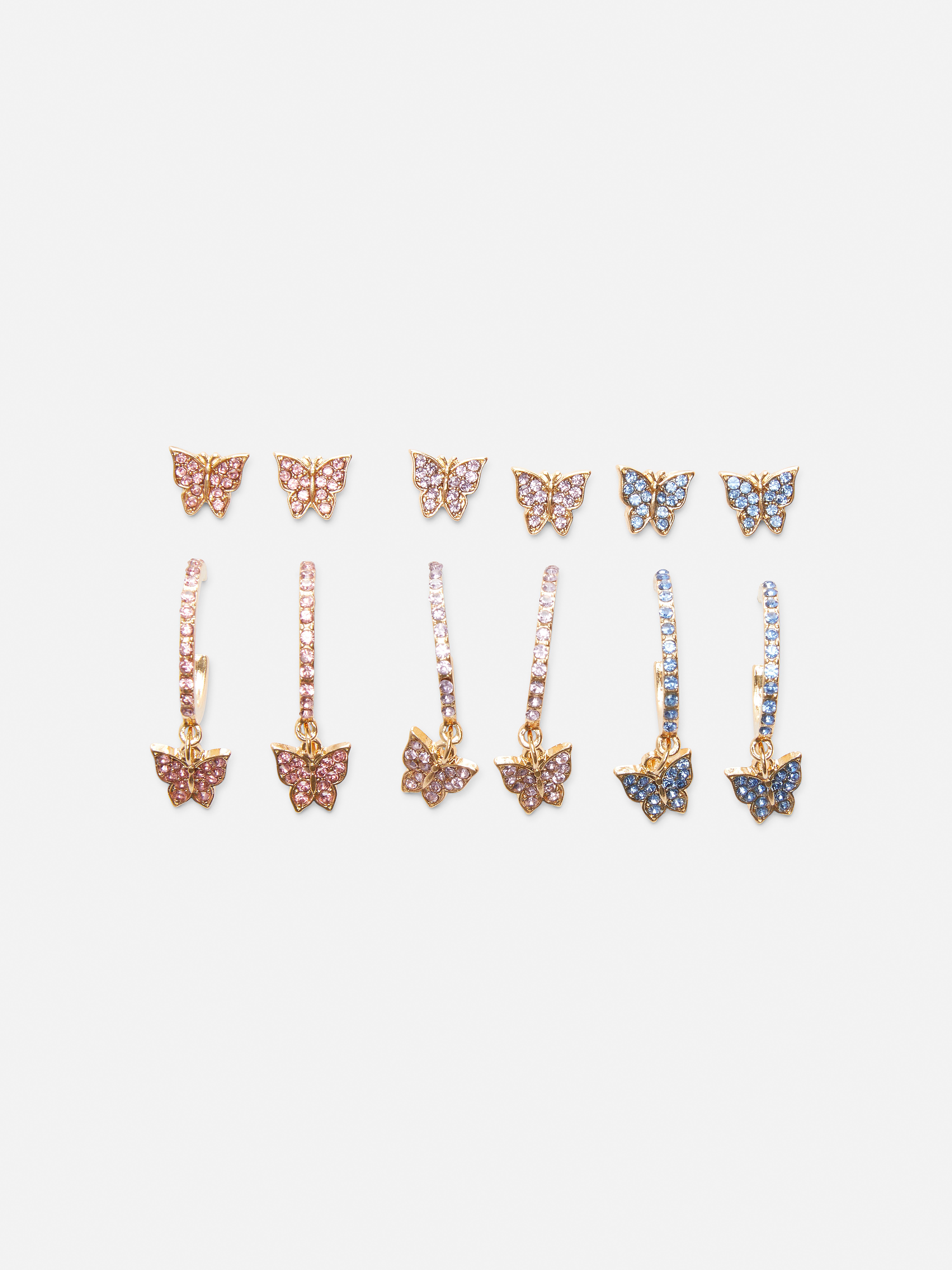 6pk Butterfly Stud and Huggie Earrings