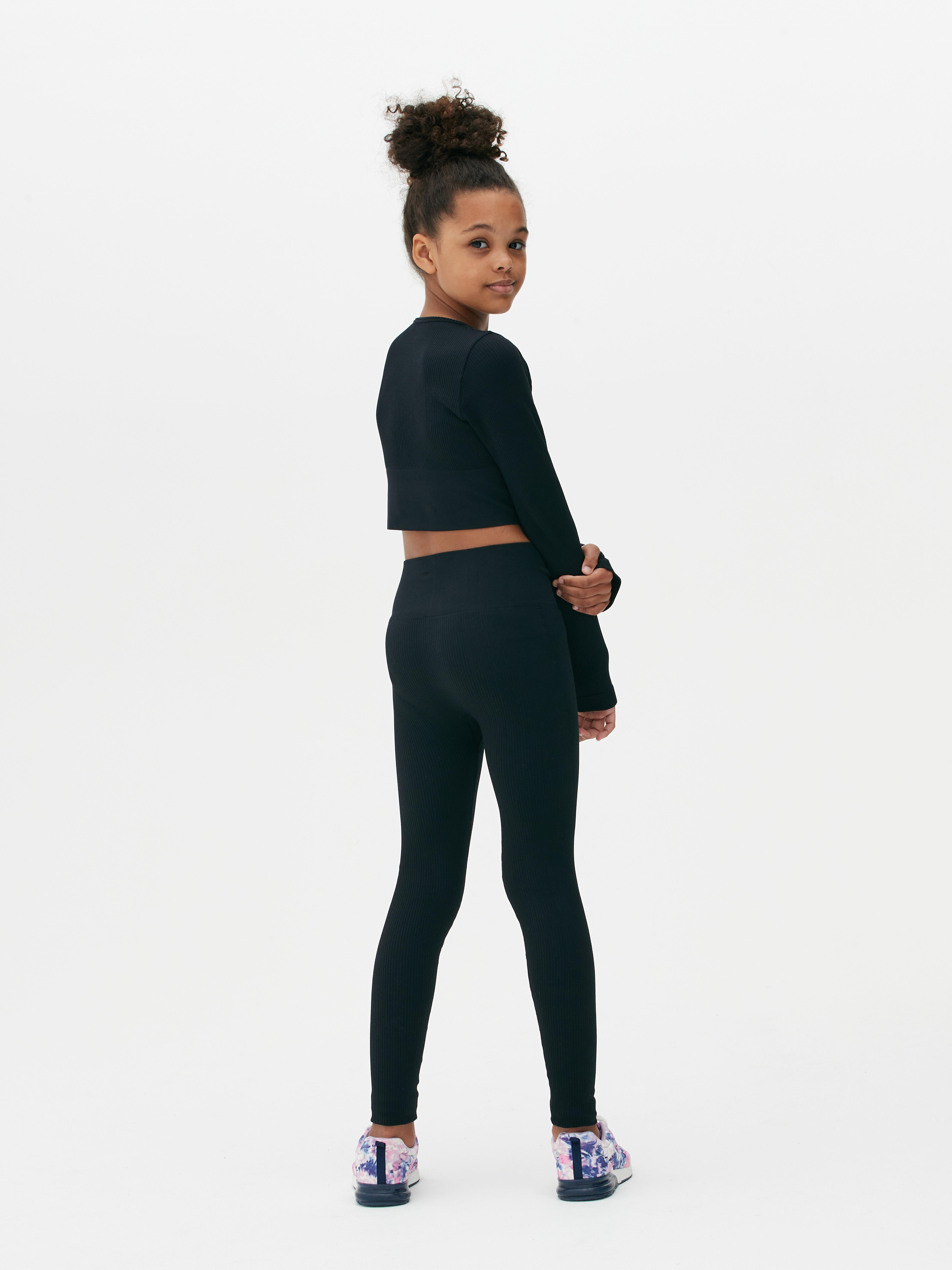 Girls Black Co-ord Ribbed Activewear Set