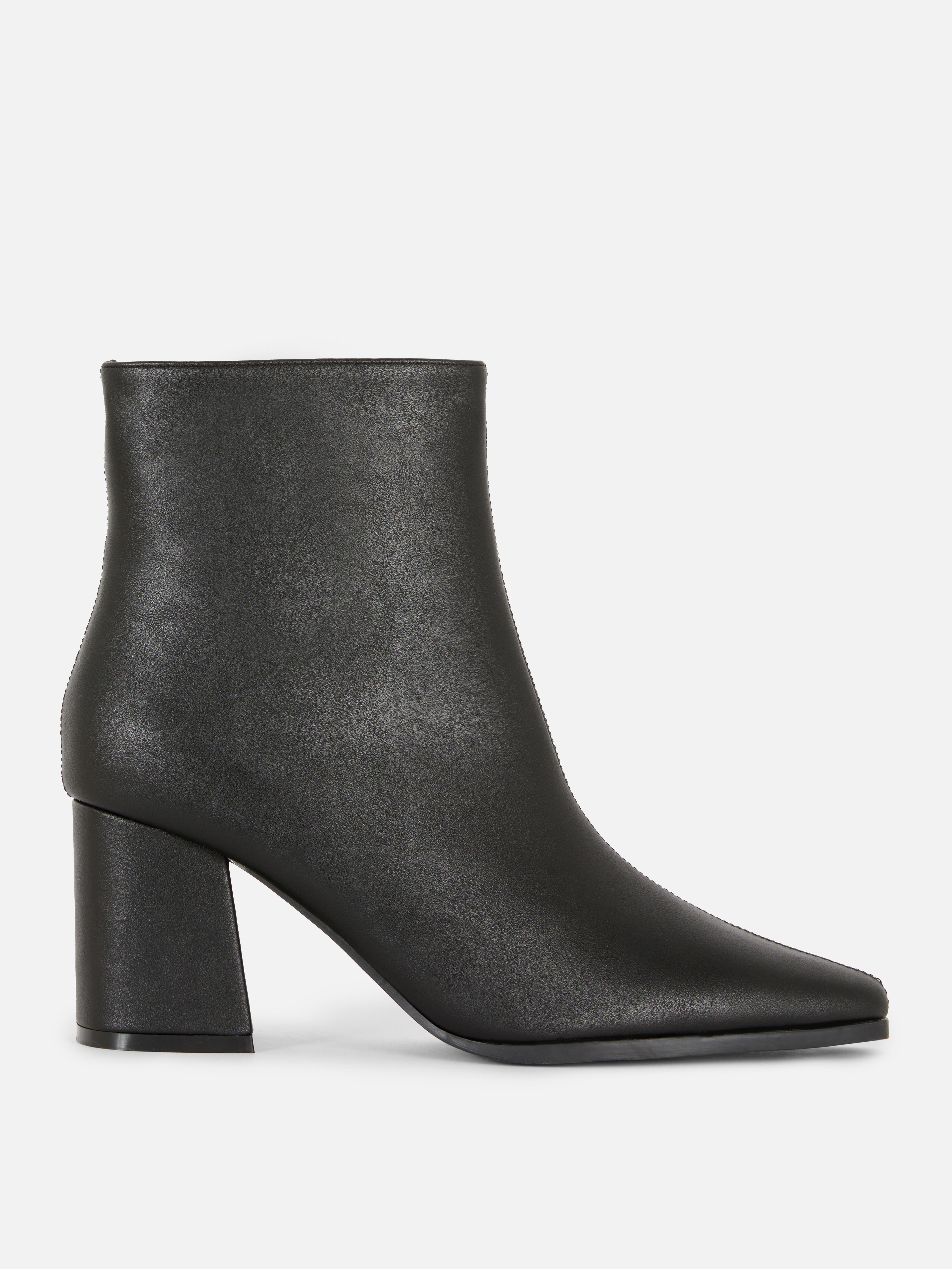 Faux Leather Block Heel Ankle Boot