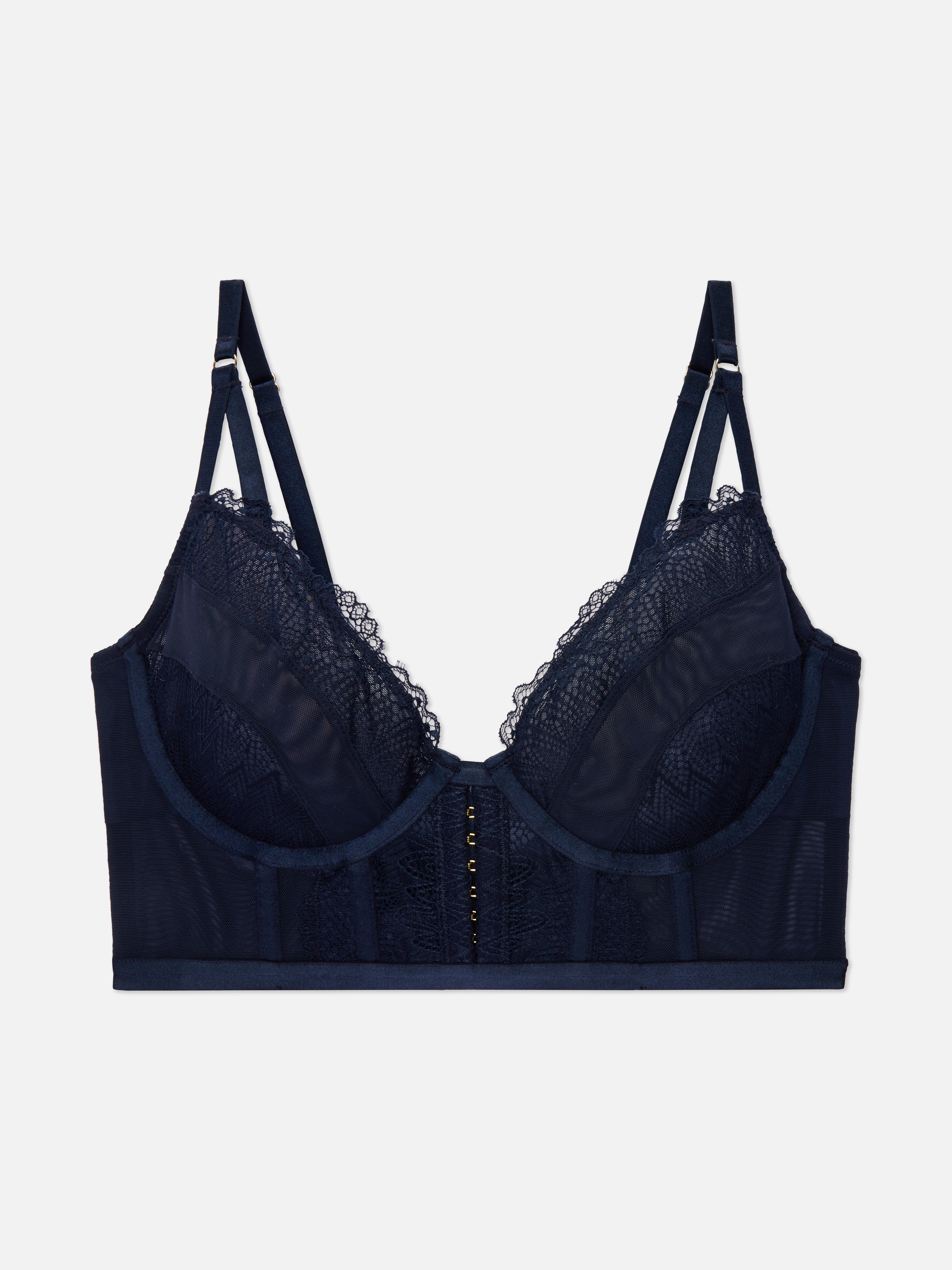 Lace Non Padded Bustier Bra Navy