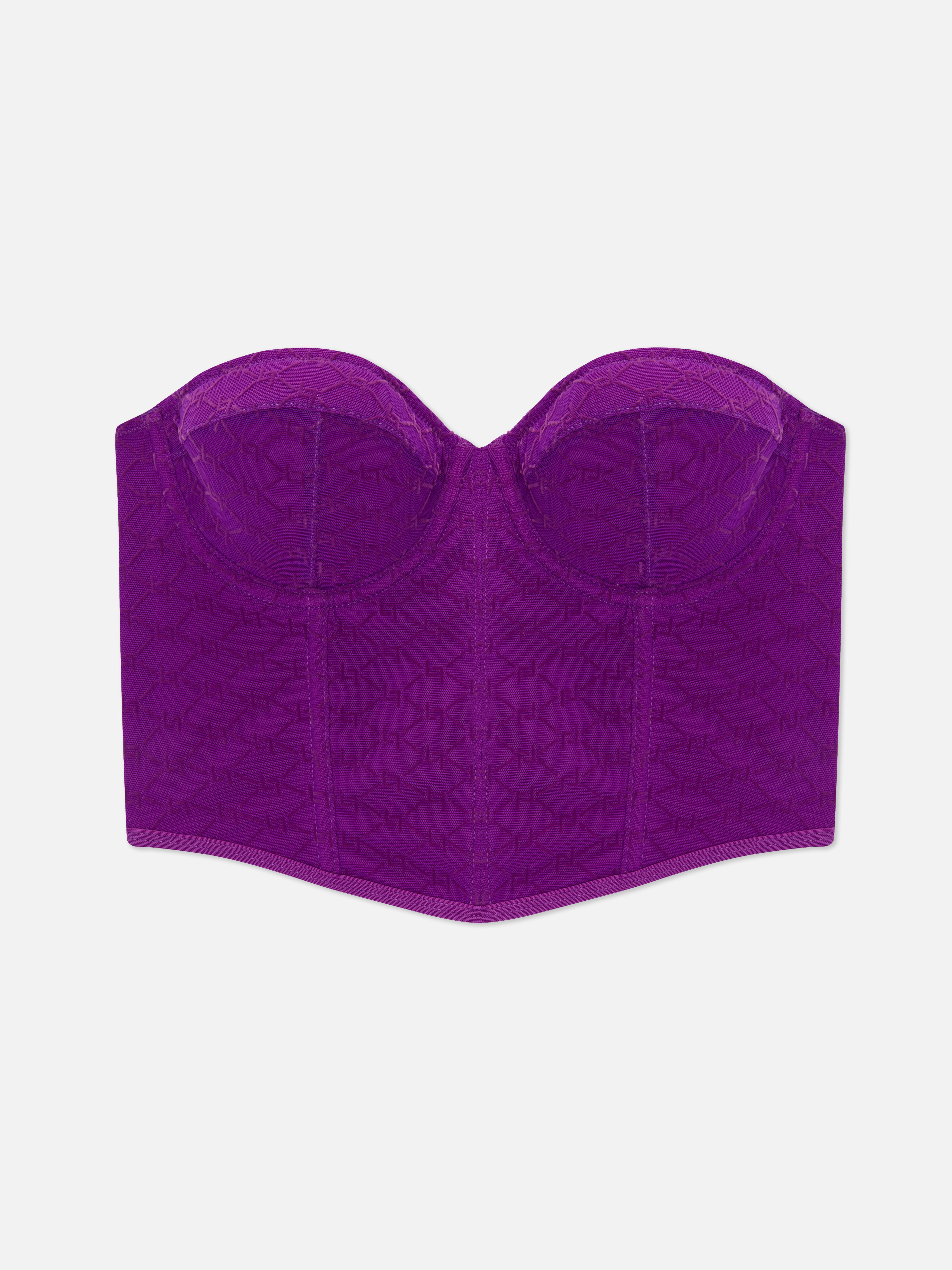 Flocked Fitted Bustier Cupped Corset Purple