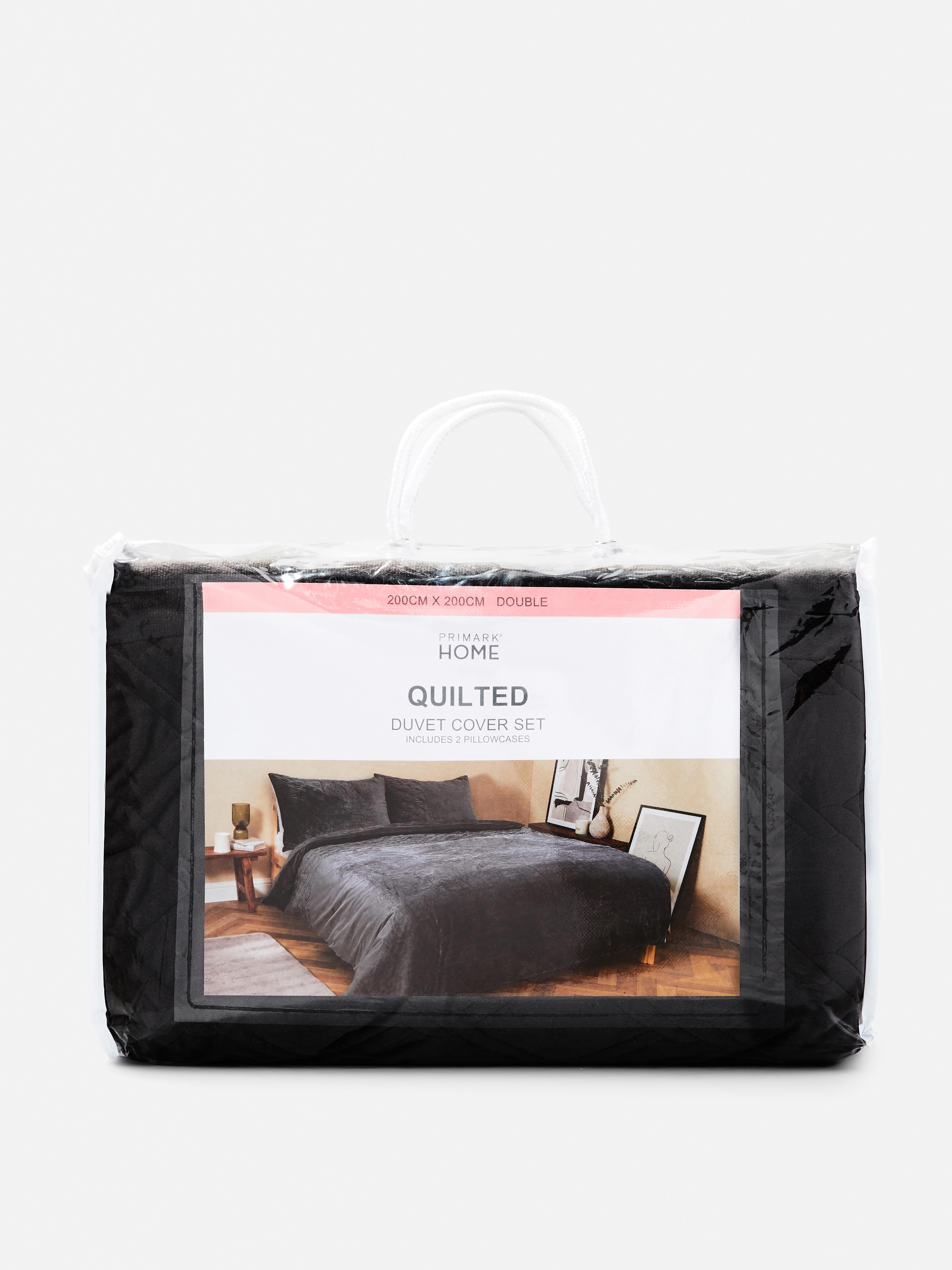 Minky Quilted Double Duvet Cover Set Charcoal