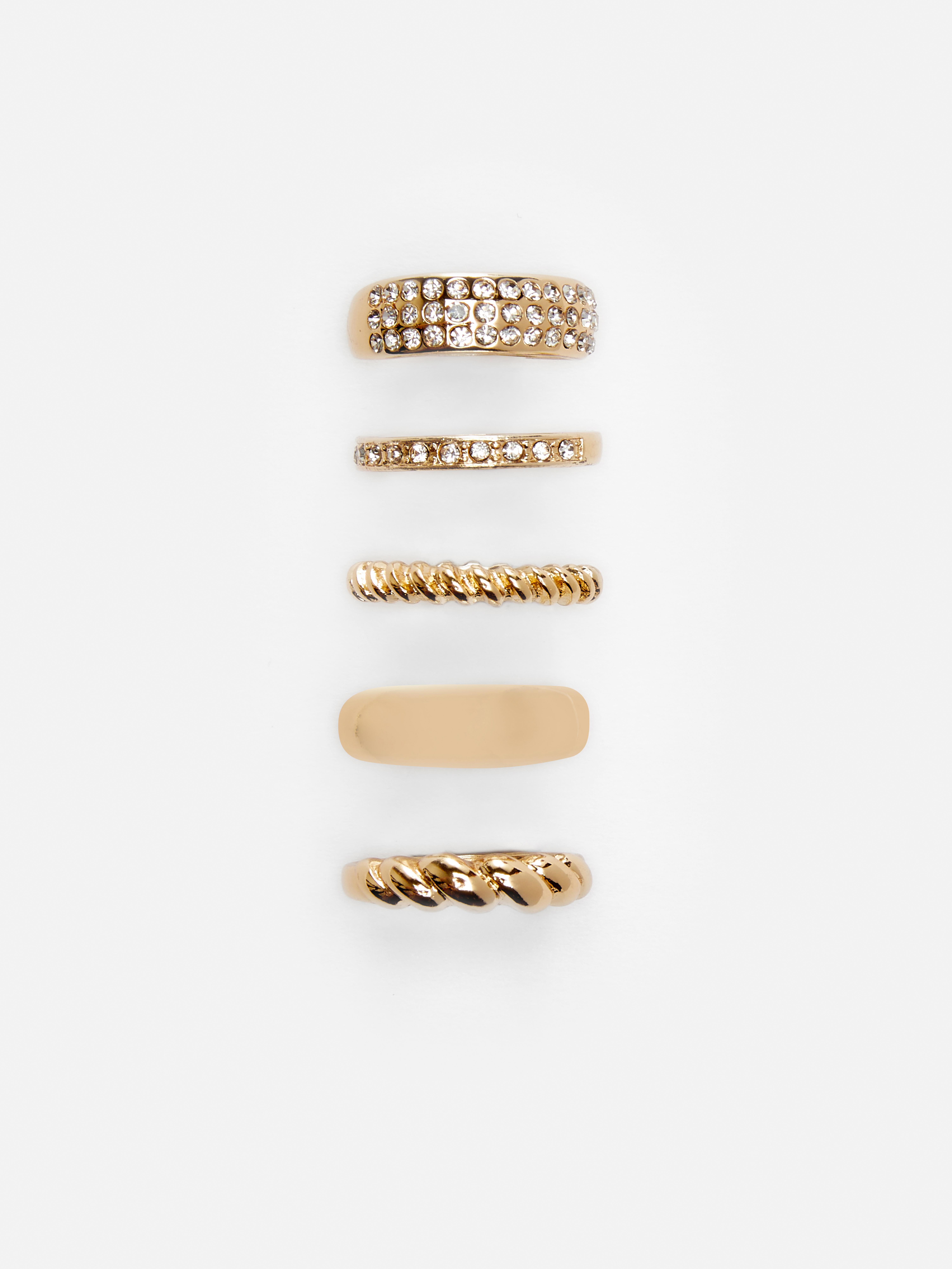 Goldfarbene Ringe mit Ziersteinen, 5er-Pack