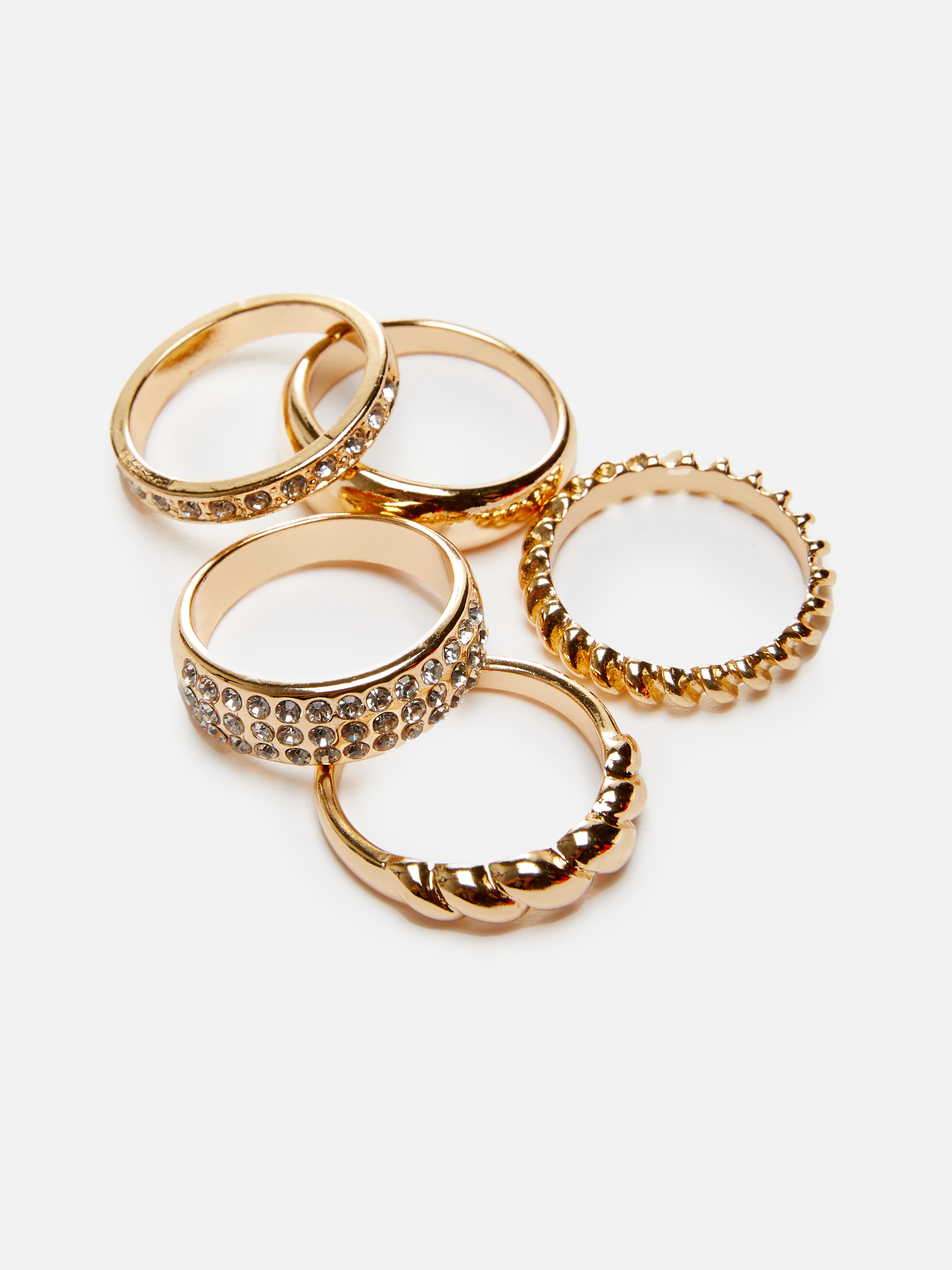 Goldfarbene Ringe mit Ziersteinen, 5er-Pack