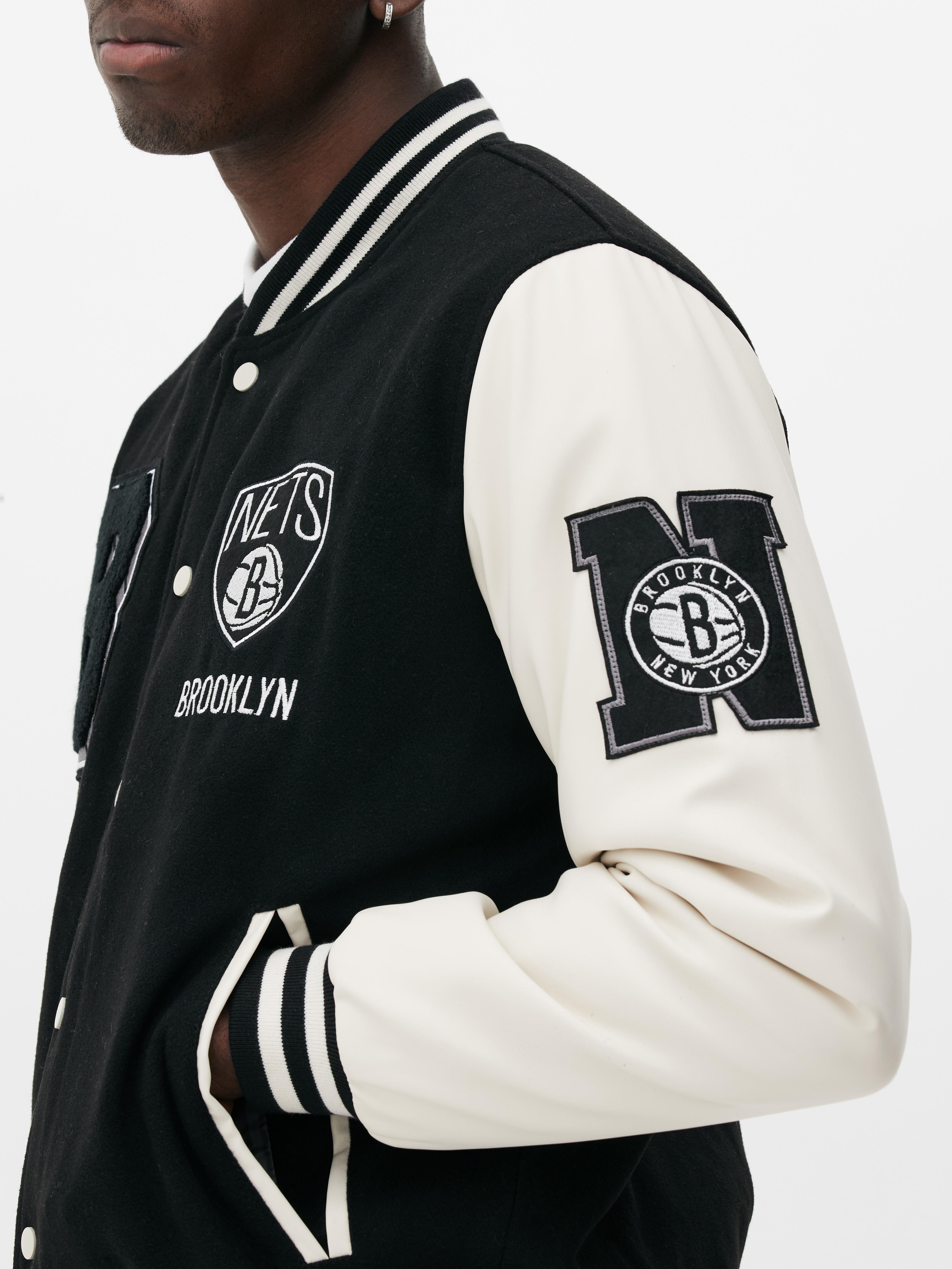 Patches Logo Letterman Brooklyn Nets Black And White Varsity Jacket