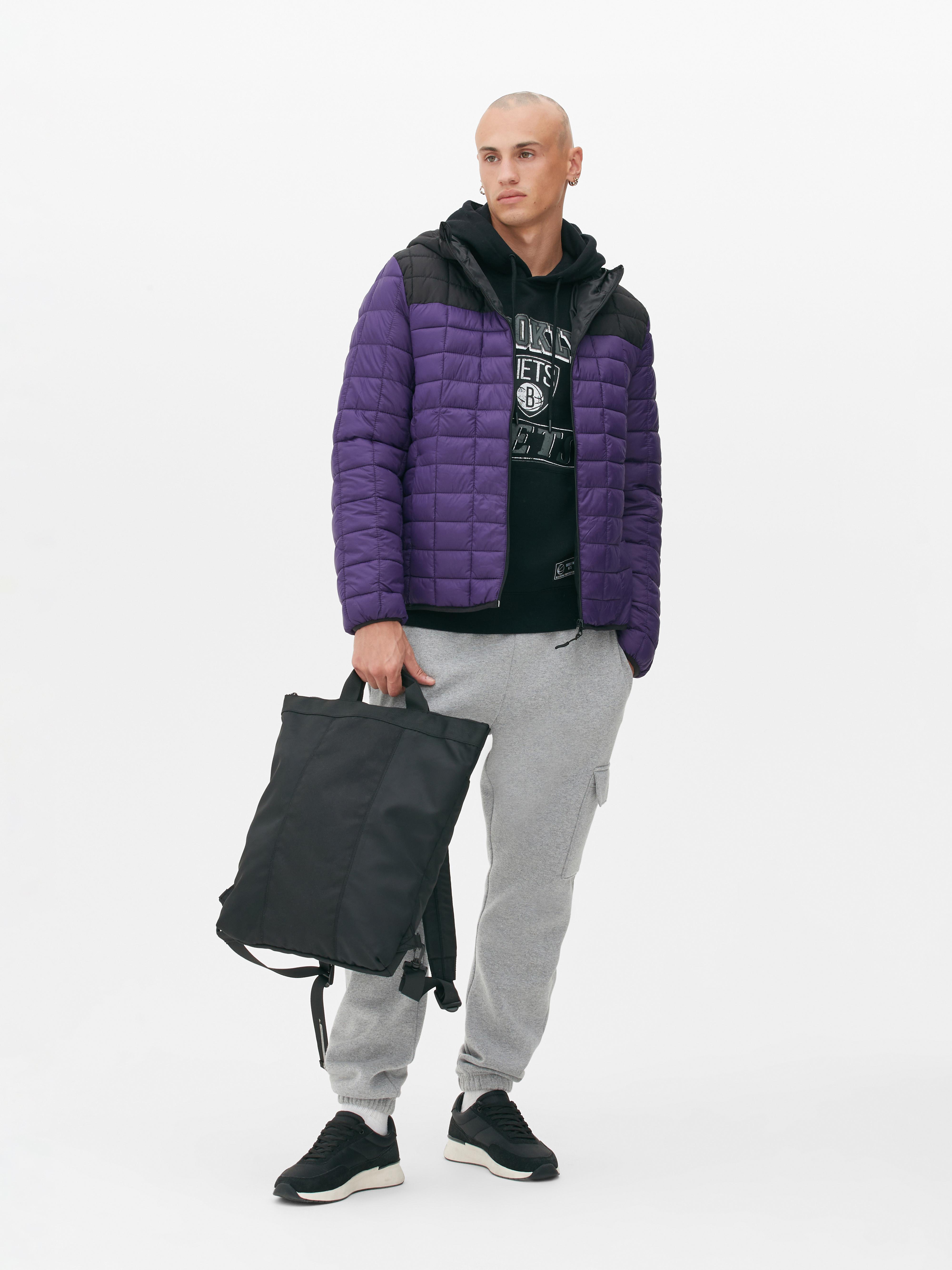 Colour Block Square Quilted Puffer Jacket Purple