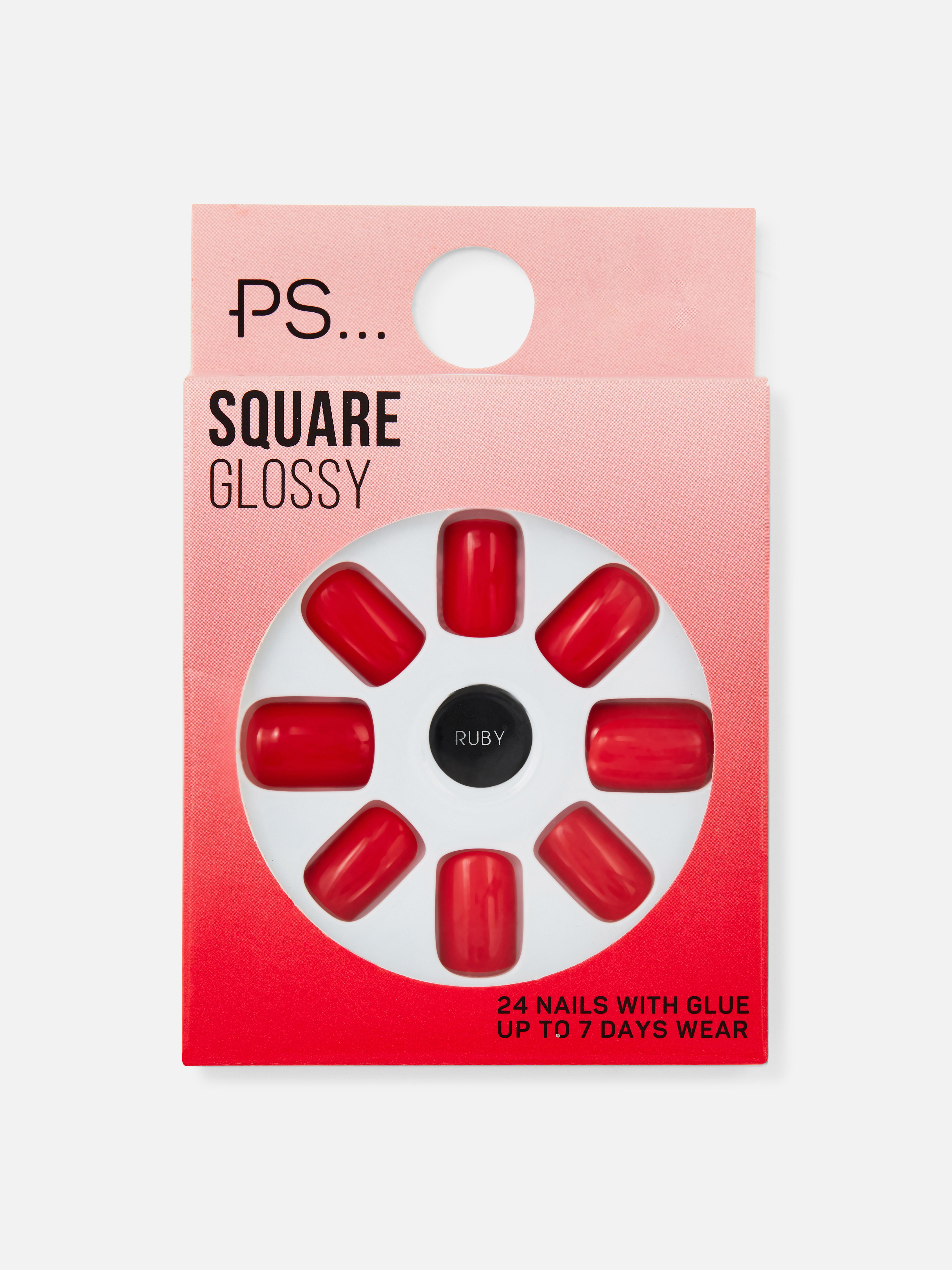 PS… Square Glossy Jewel Faux Nails