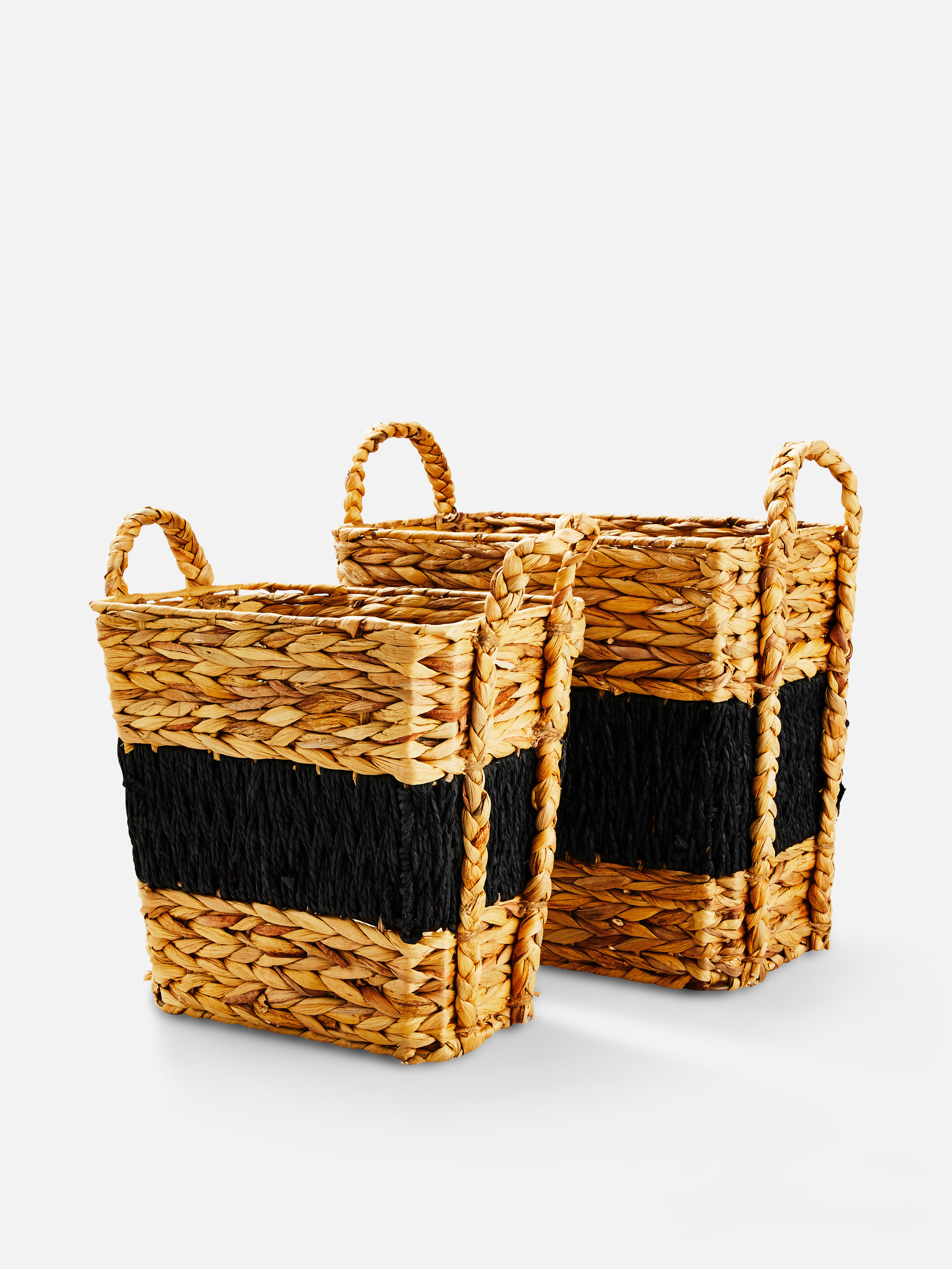 2pk Black Detail Woven Storage Baskets