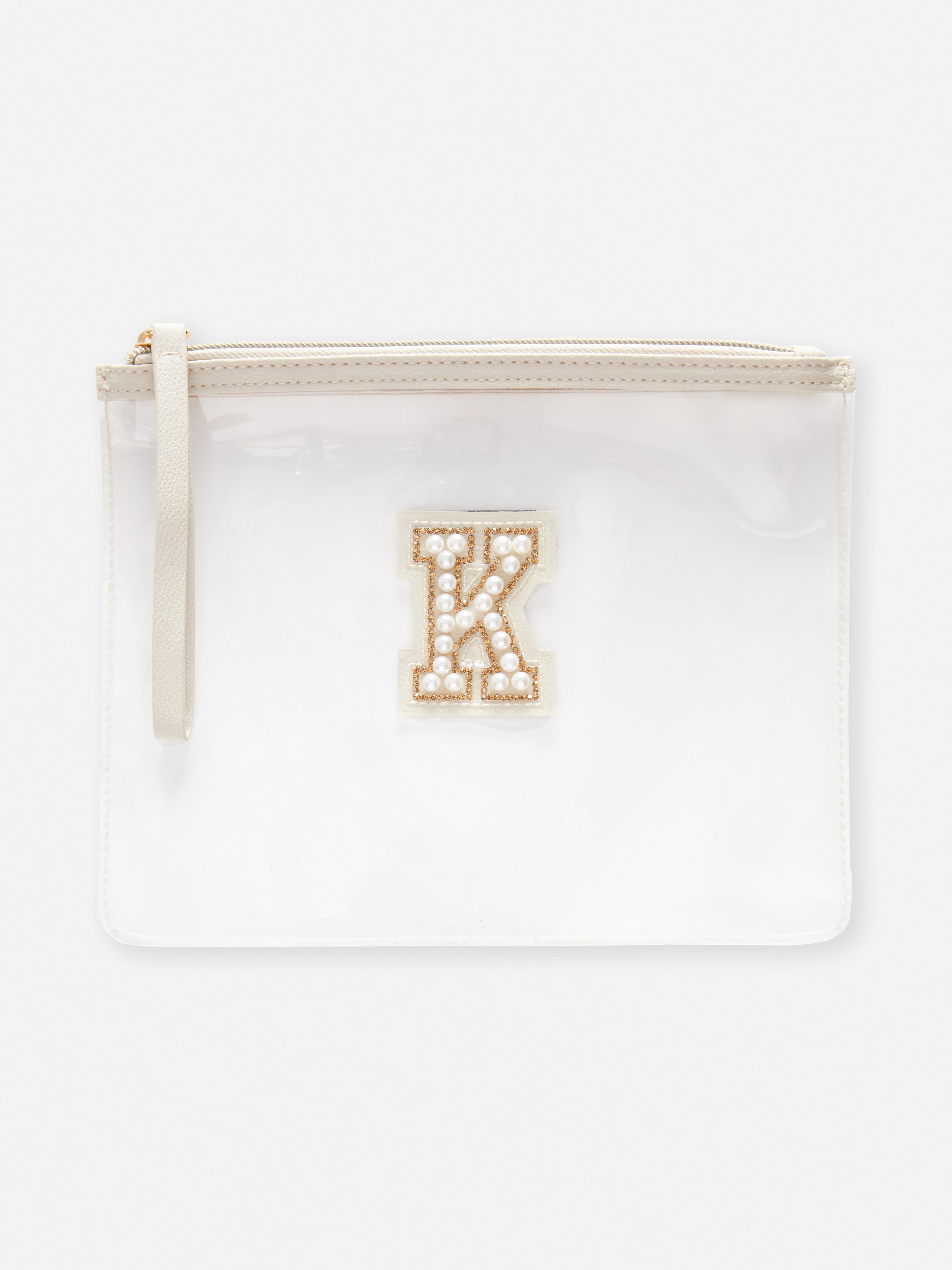 Faux Pearl Initial Makeup Pouch