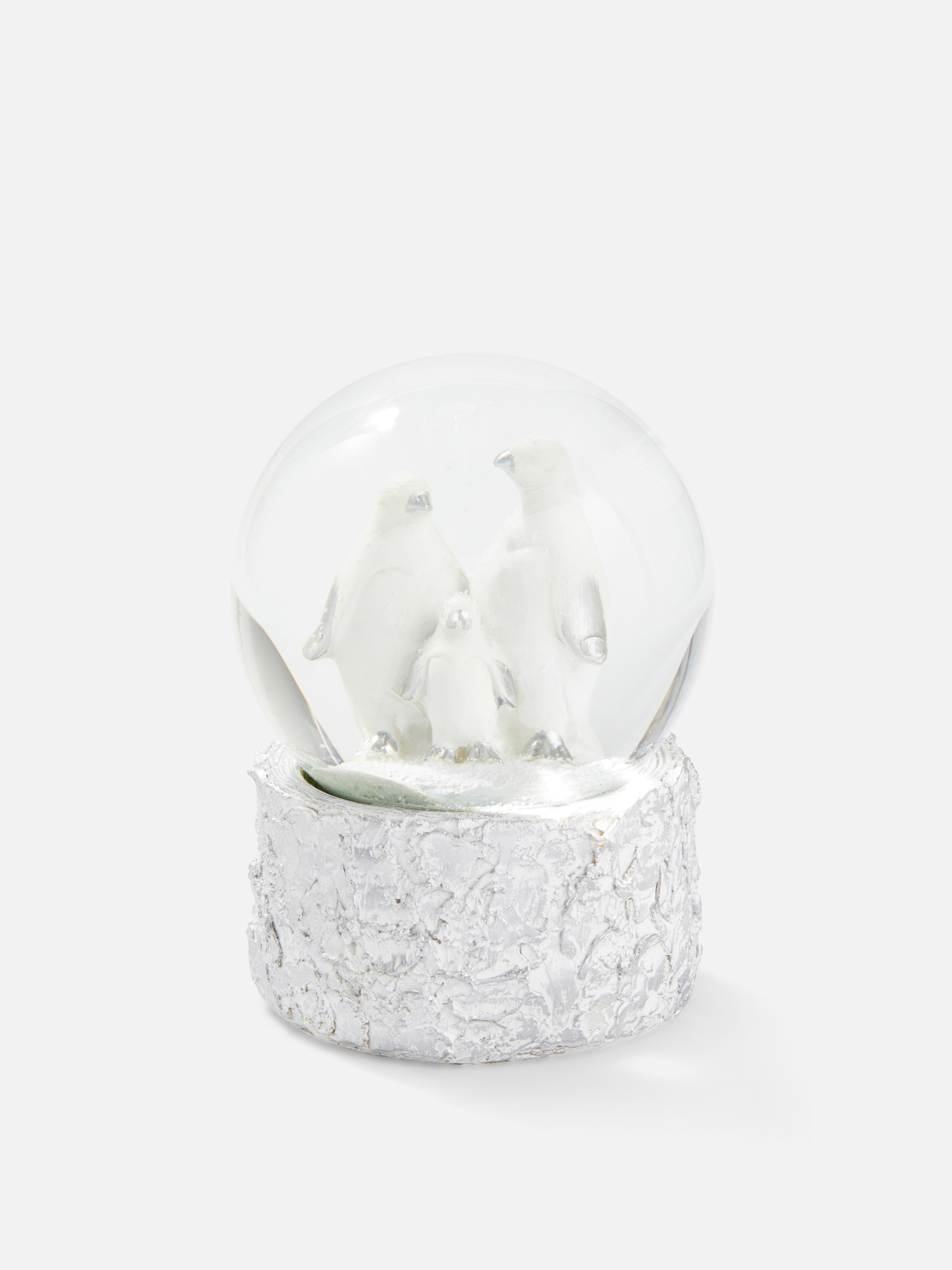 Penguin Family Snow Globe Silver