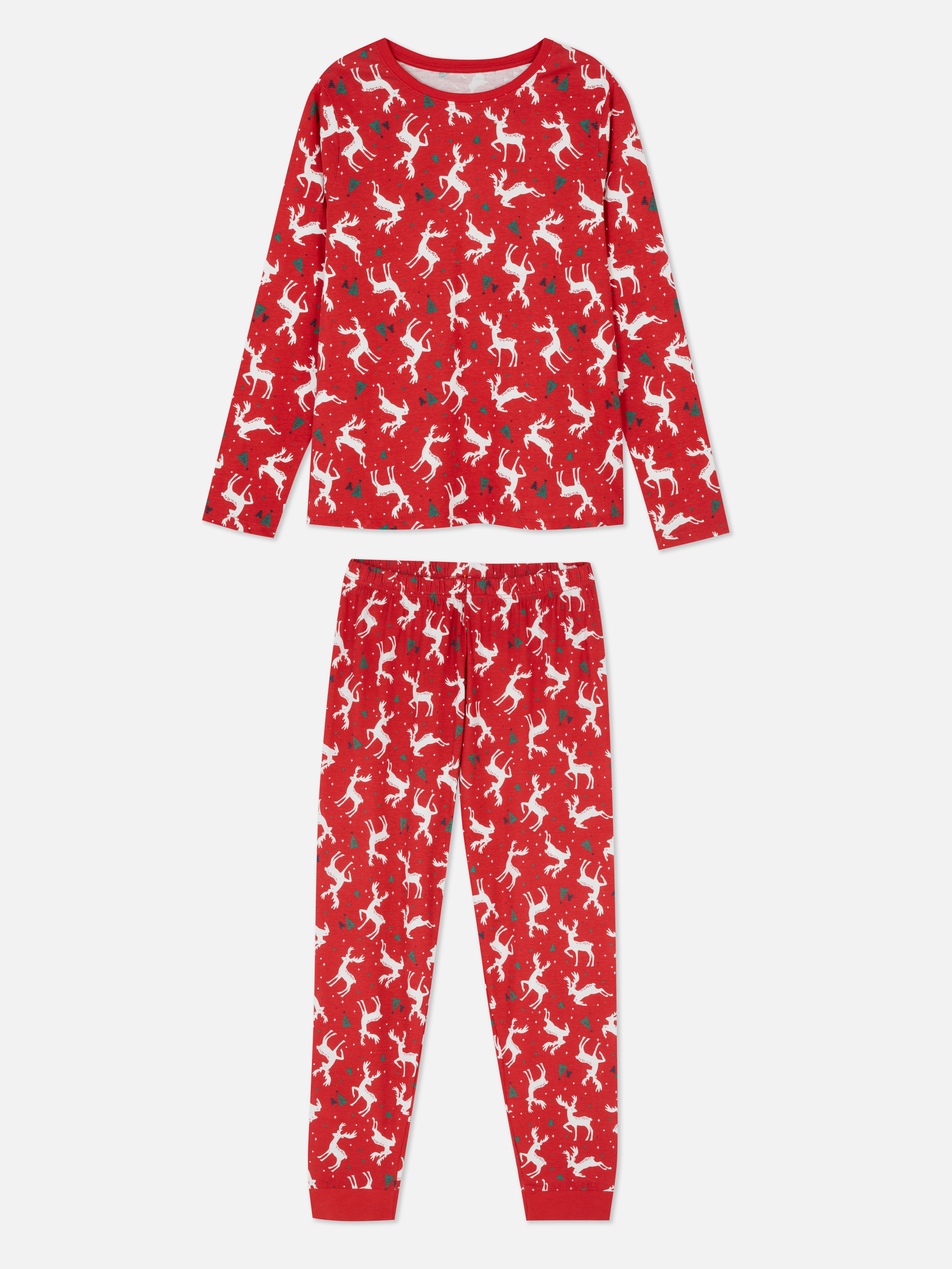 Womens Christmas Cotton Reindeer Pyjama Set