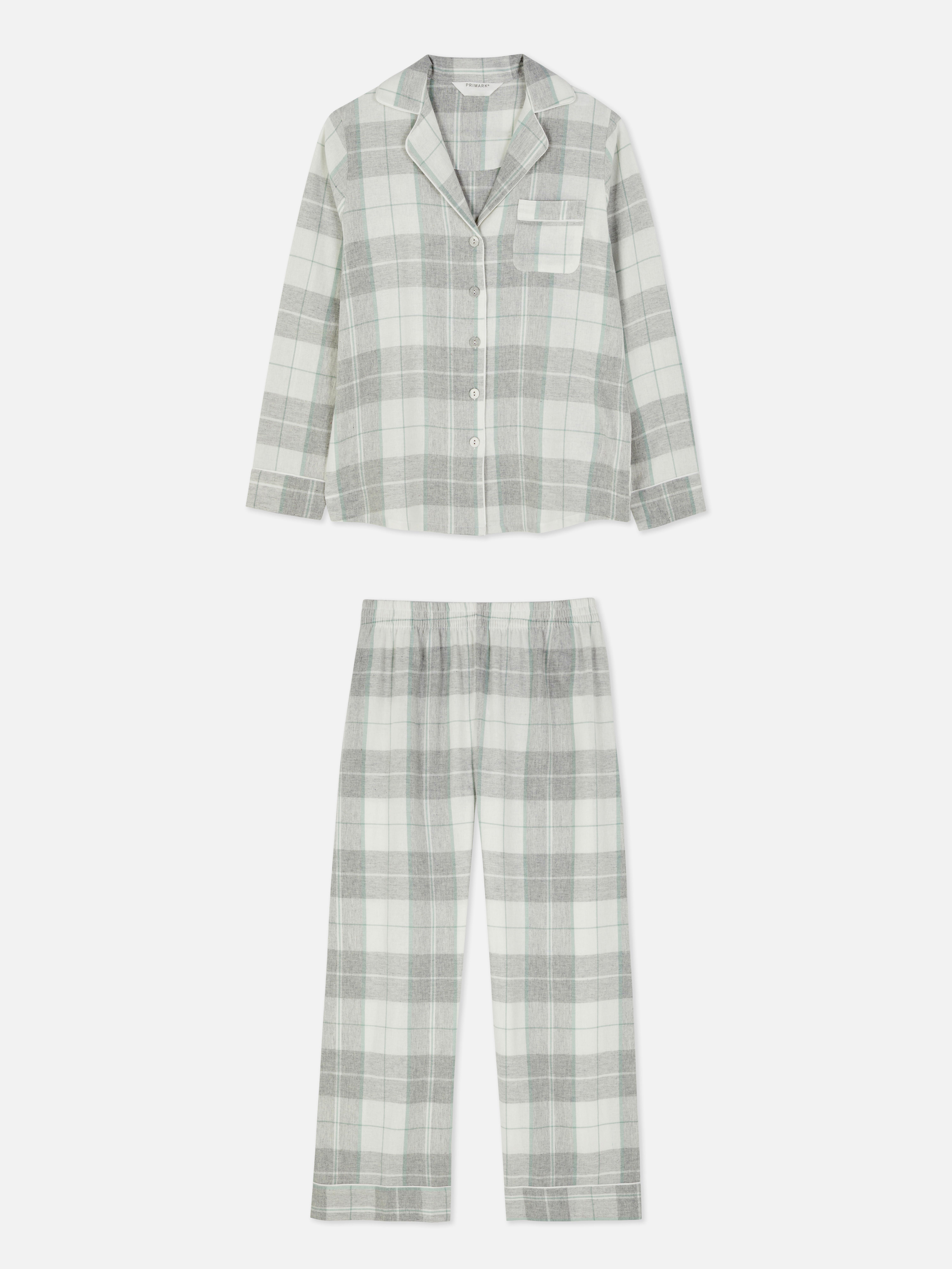 Flannel Checked Pyjama Set Grey Marl