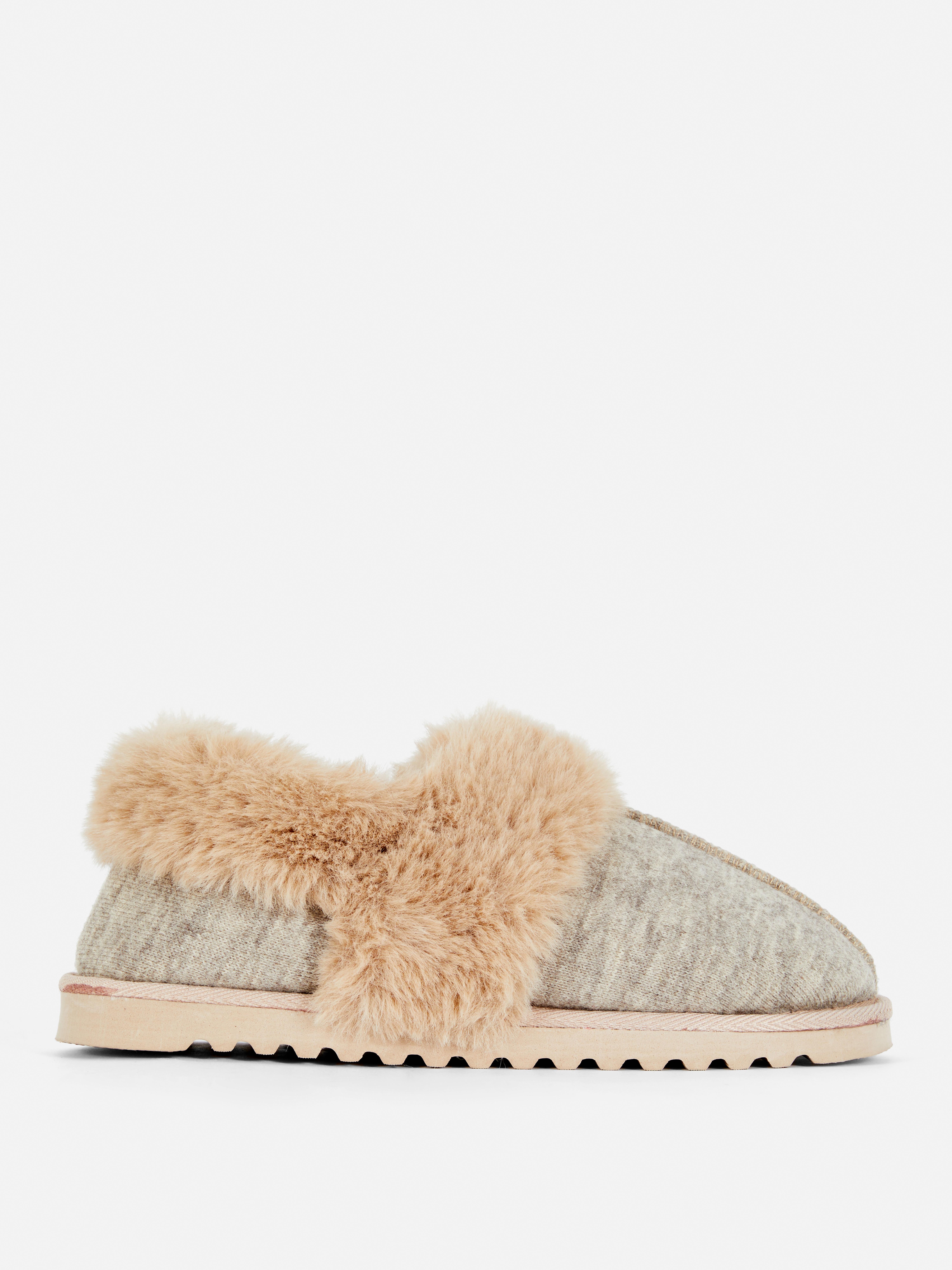 Faux Fur Moccasin Style Slippers Beige