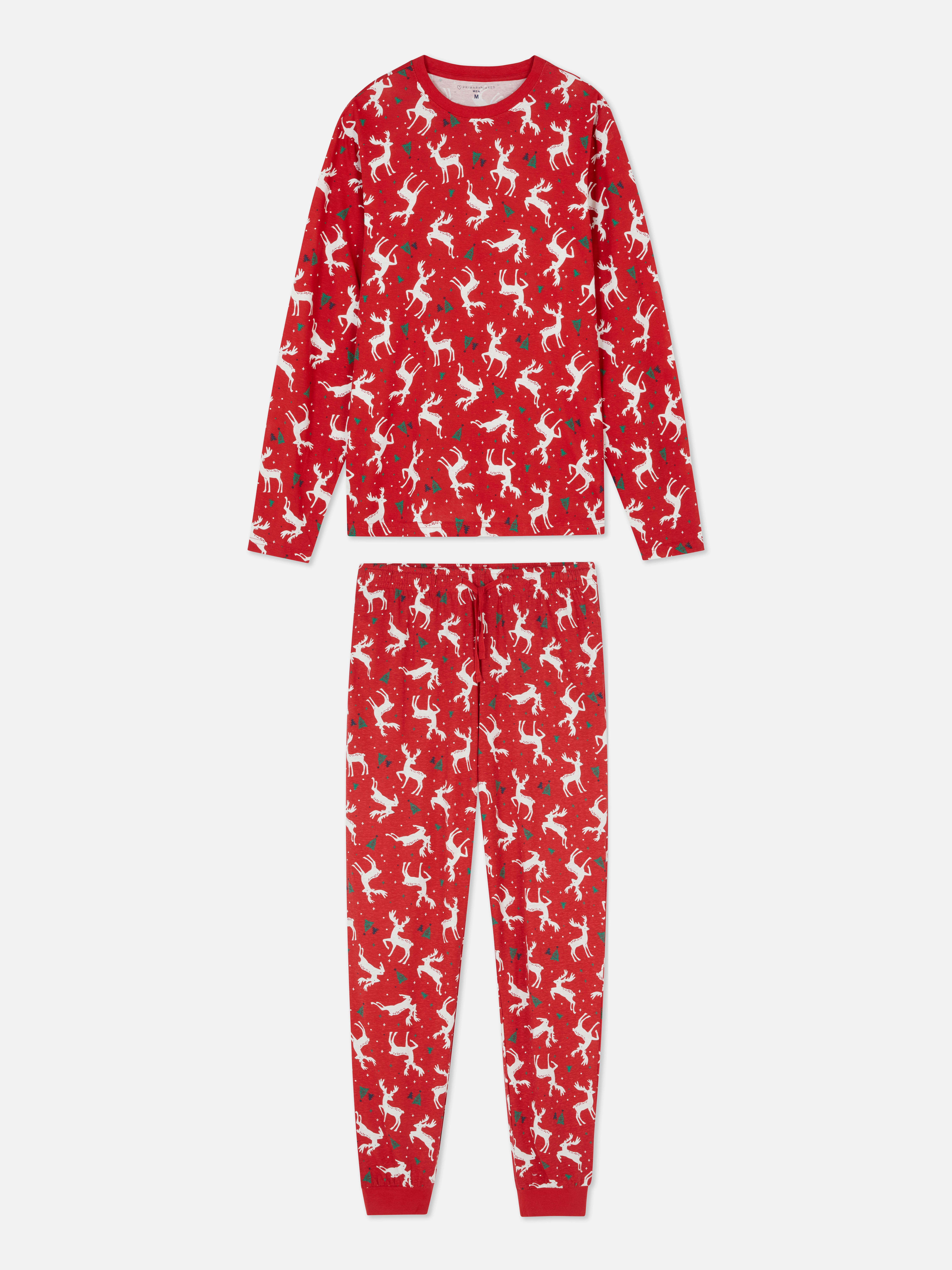 Mens Christmas Cotton Reindeer Pyjama Set
