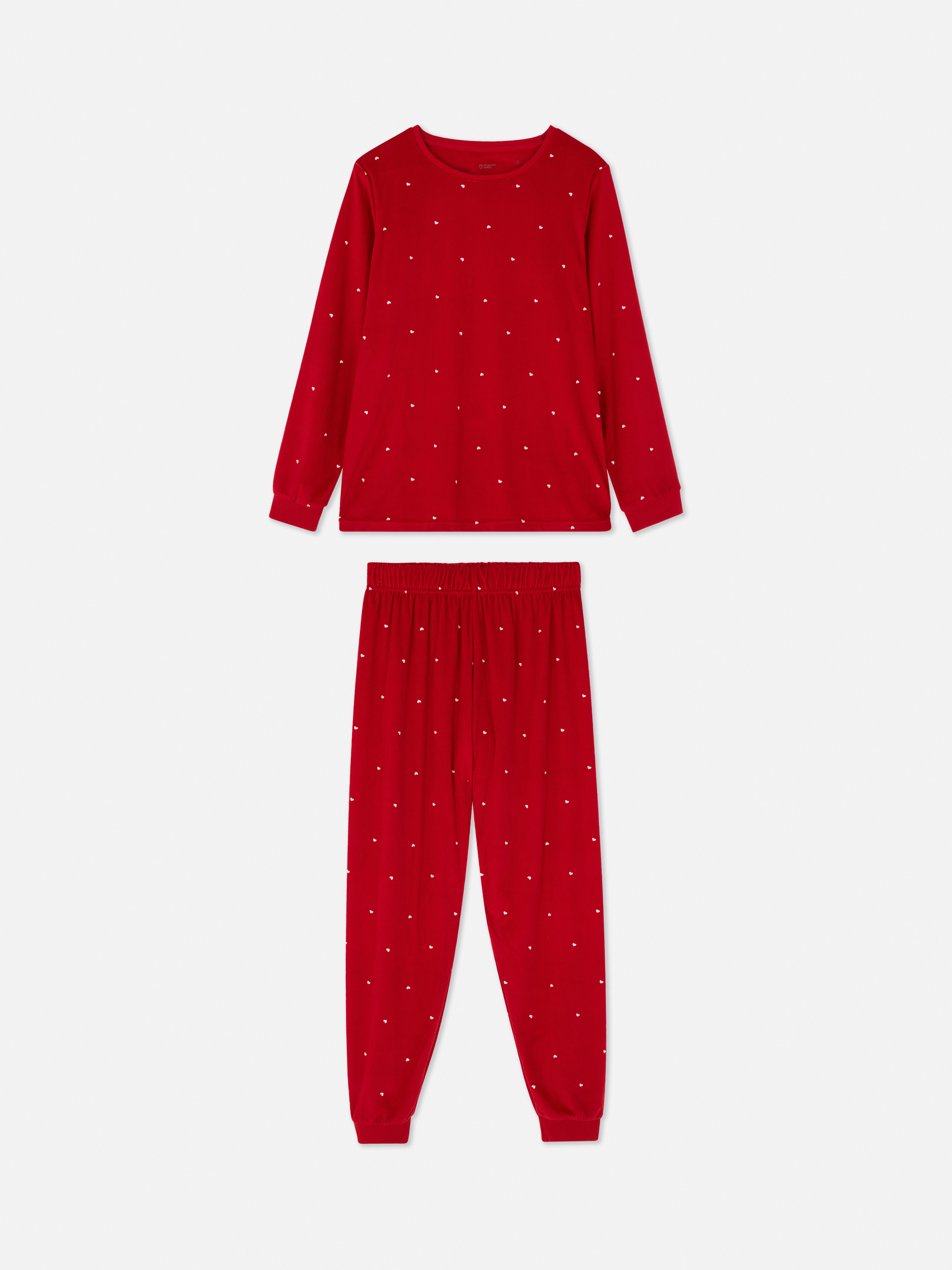 Heart Print Minky Pyjamas Red
