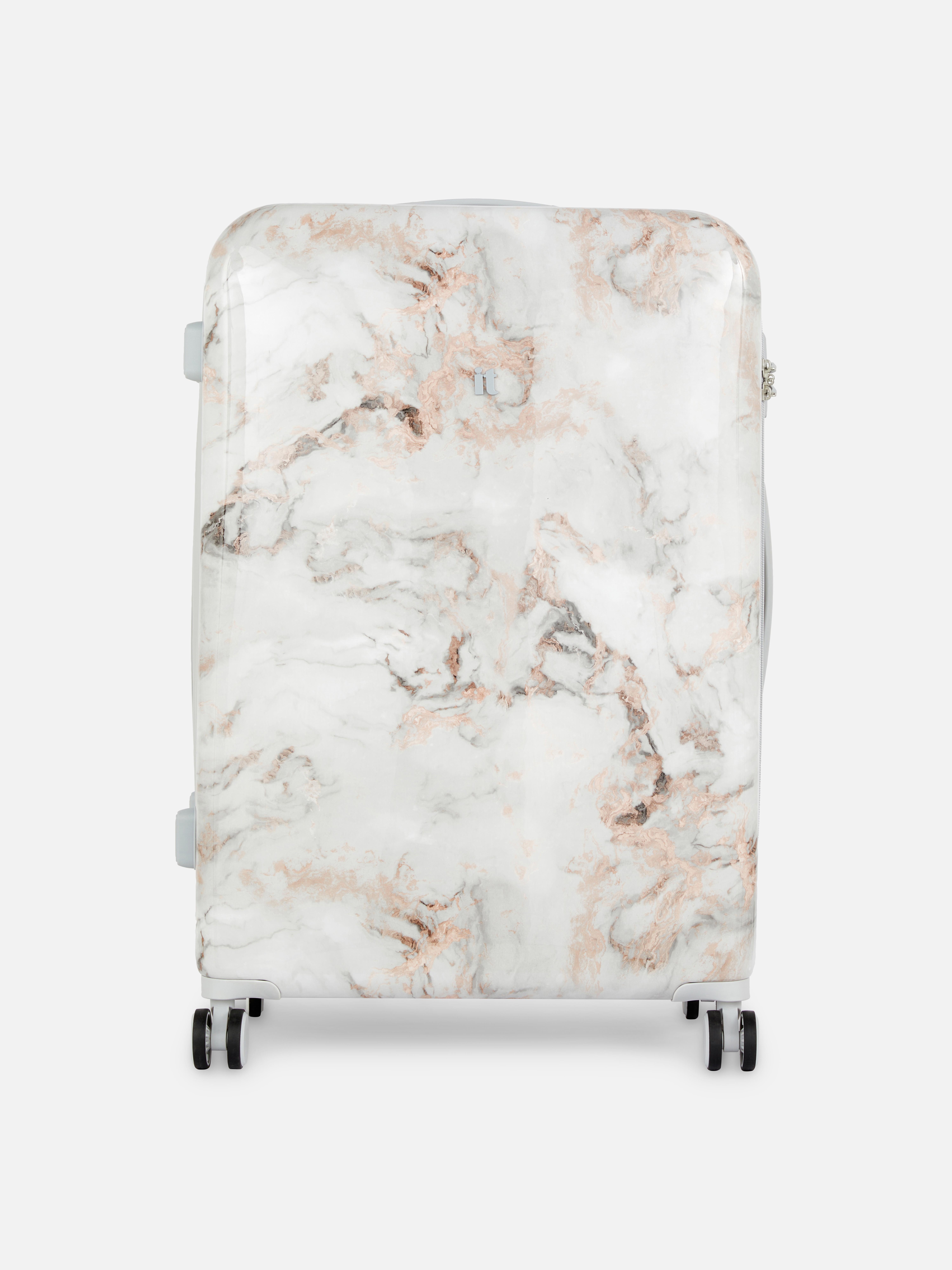 Four Wheel Marble Effect Hard Shell Suitcase Pink