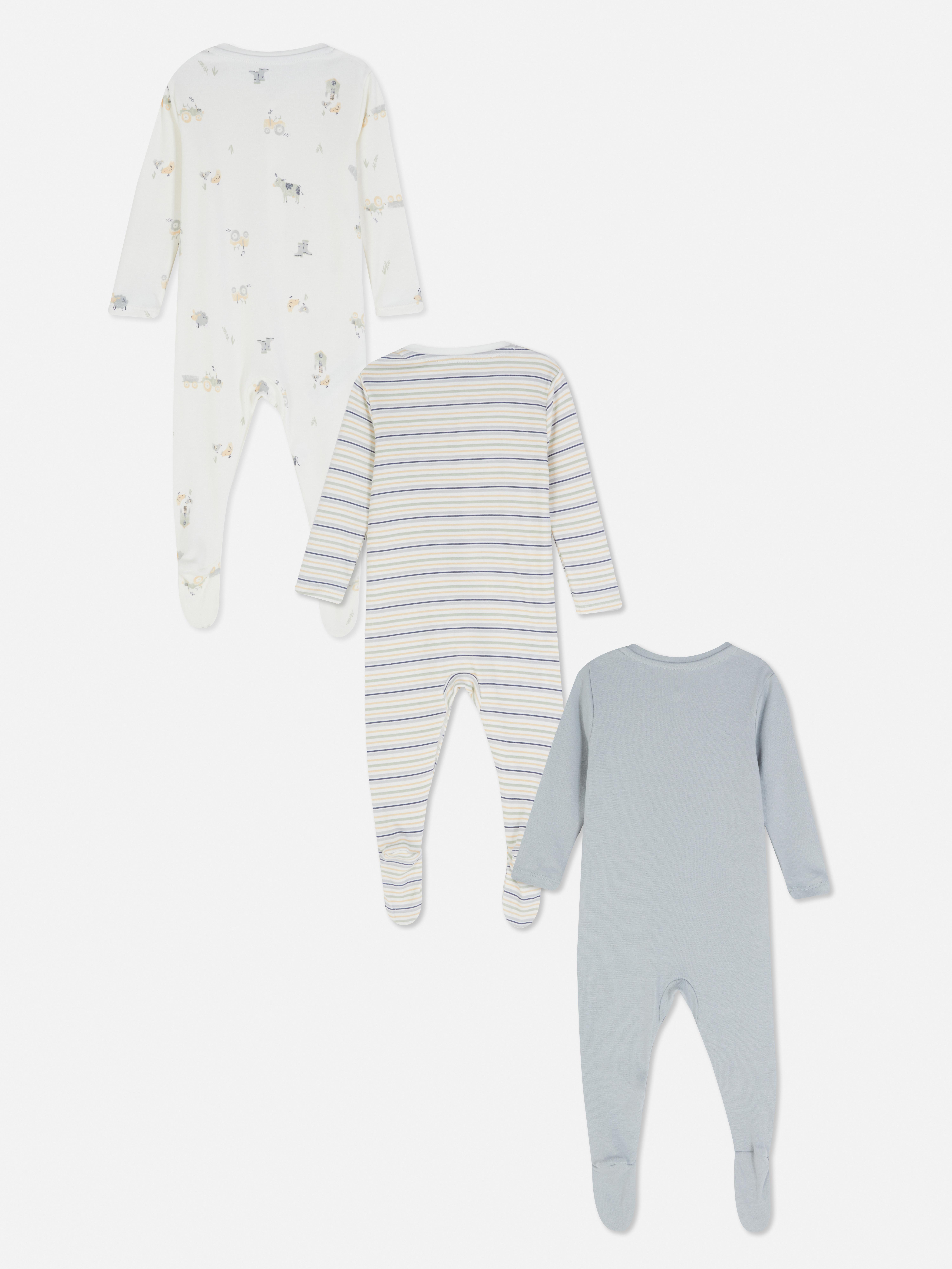 3pk Print Sleepsuit Babygrows