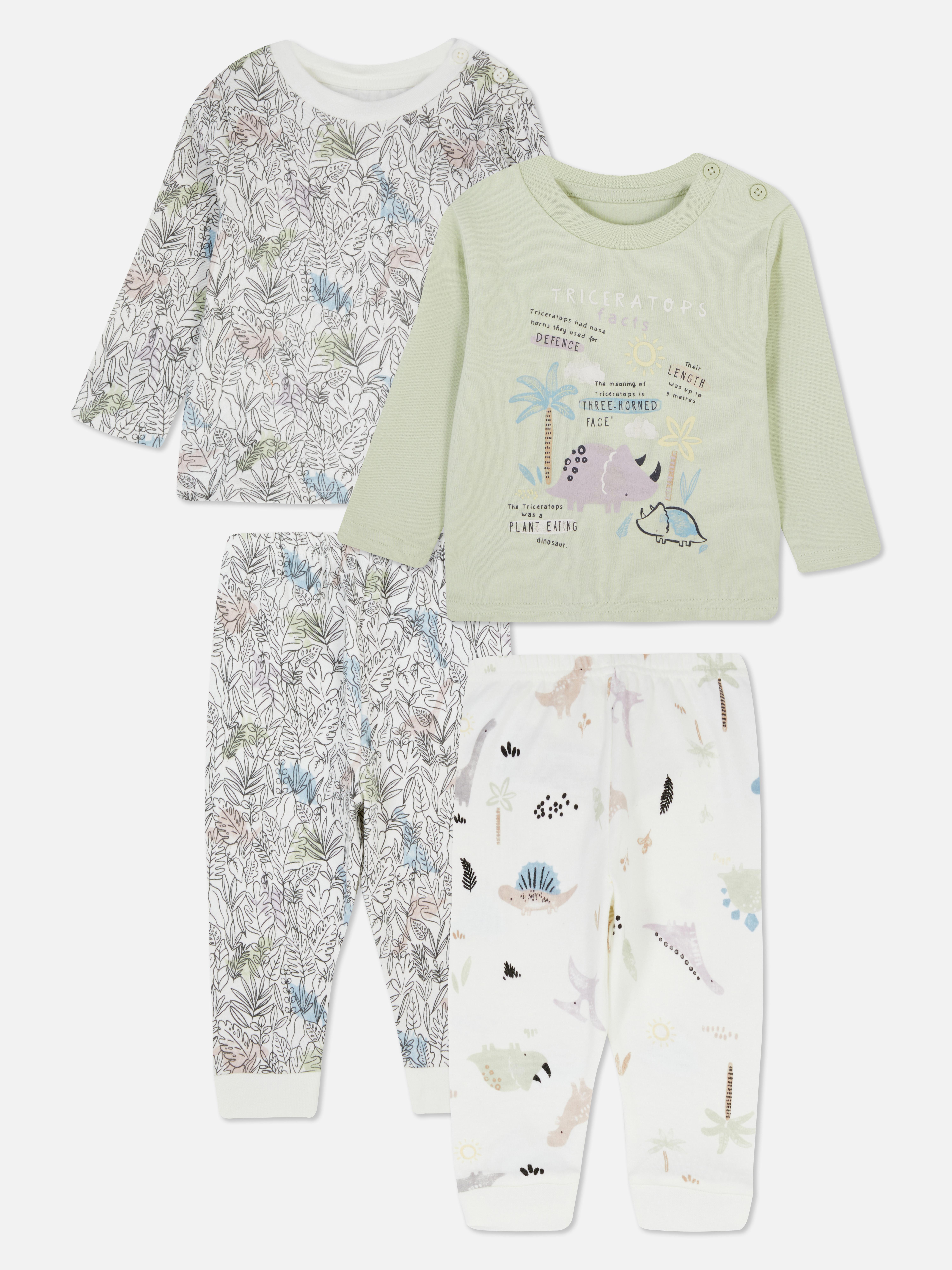 2pk Mixed Dinosaur Print Pyjamas