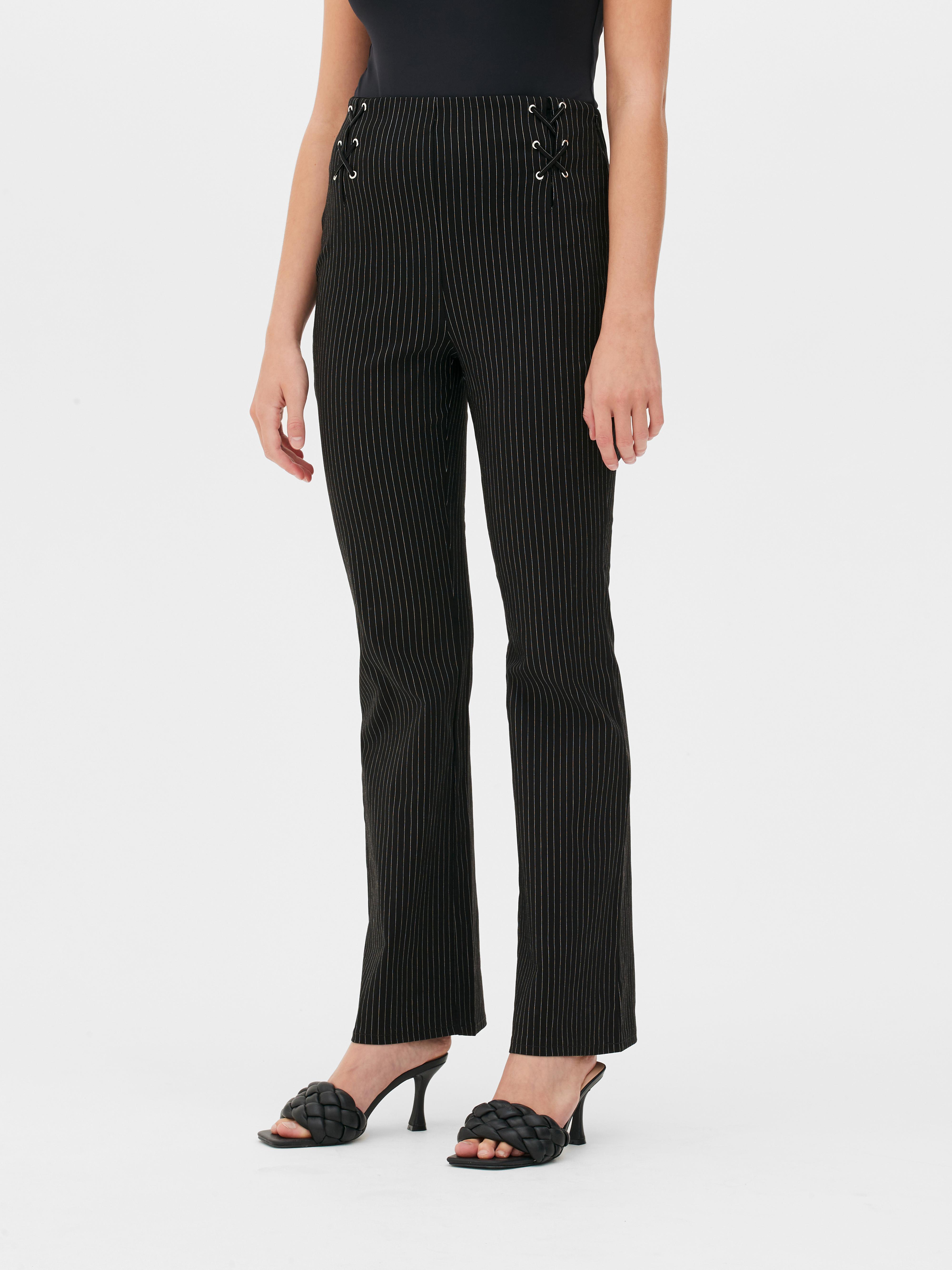 Pinstripe Corset-Style Flared Trousers
