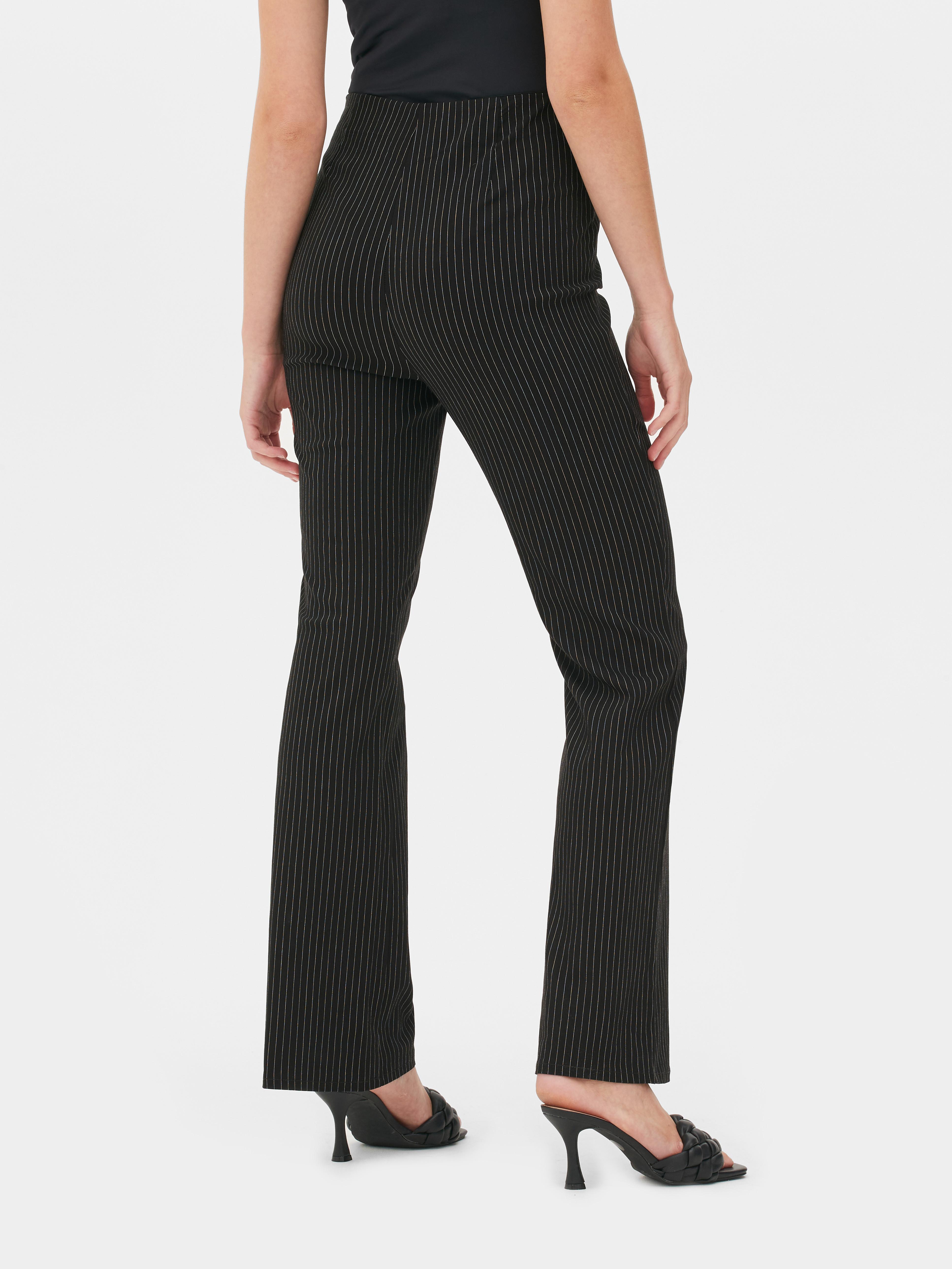 Pinstripe Corset-Style Flared Trousers