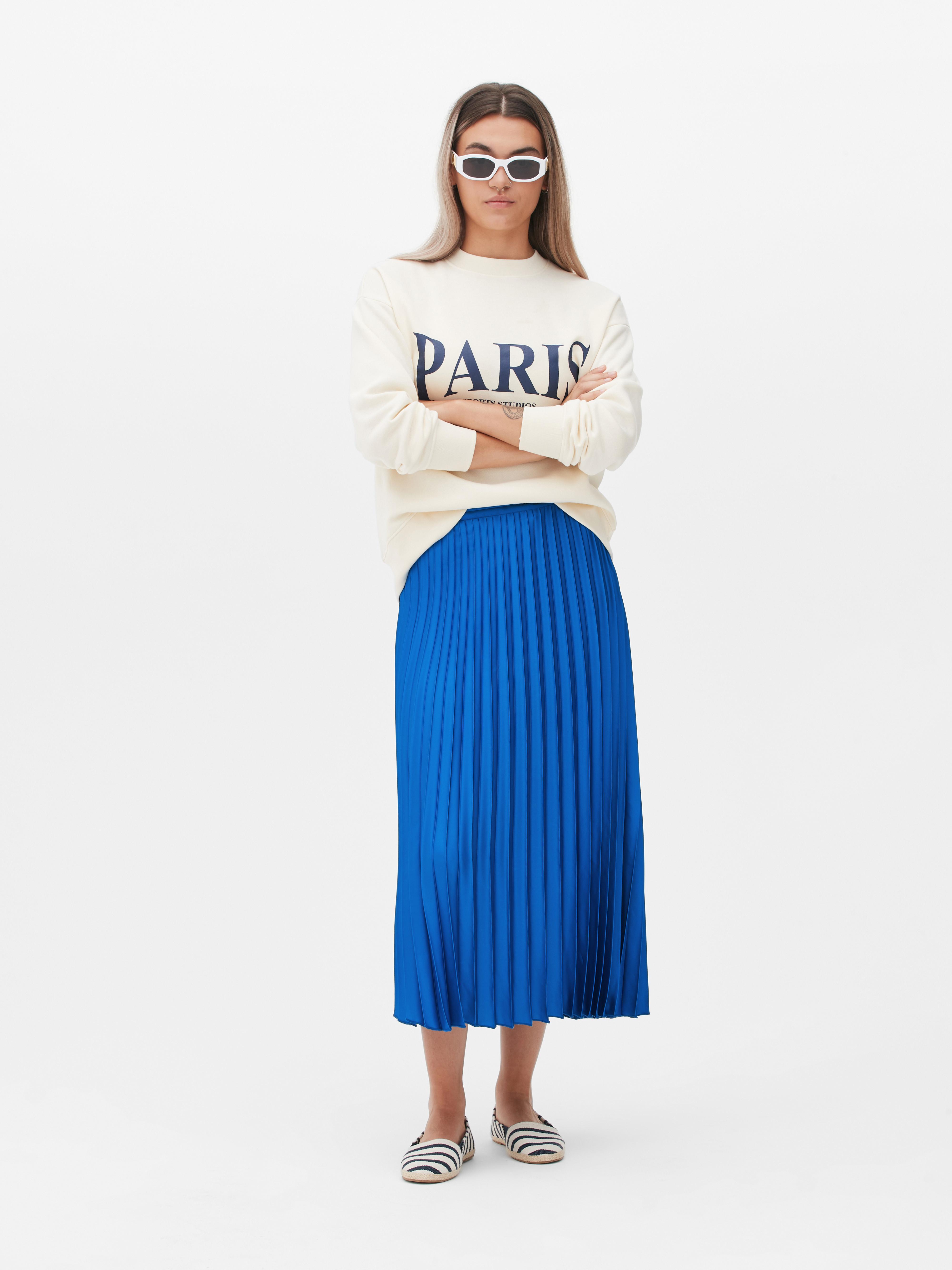 Satin Pleated Midi Skirt