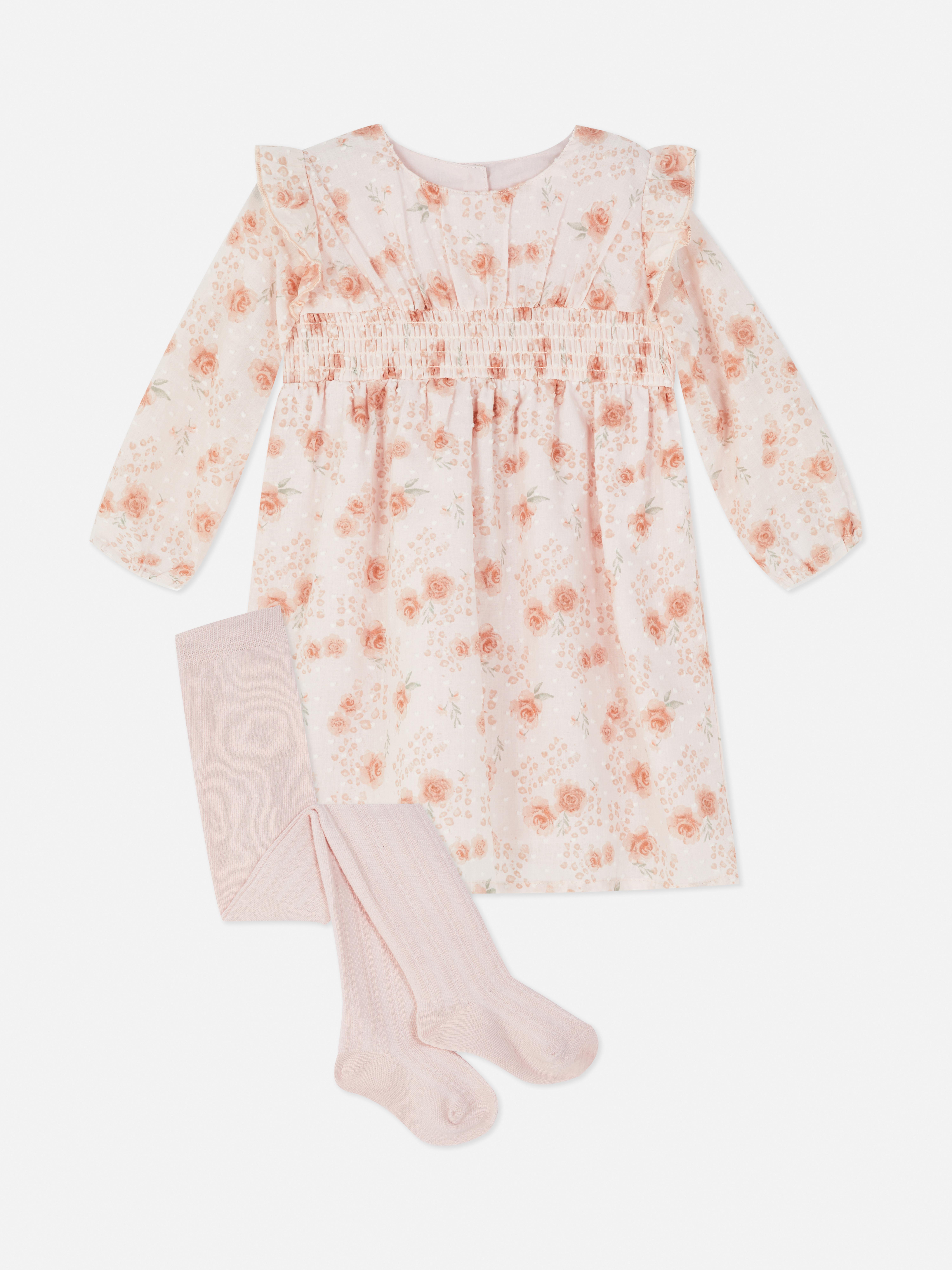 Stacey Solomon Floral Smocked Dress and Tights Set Pink