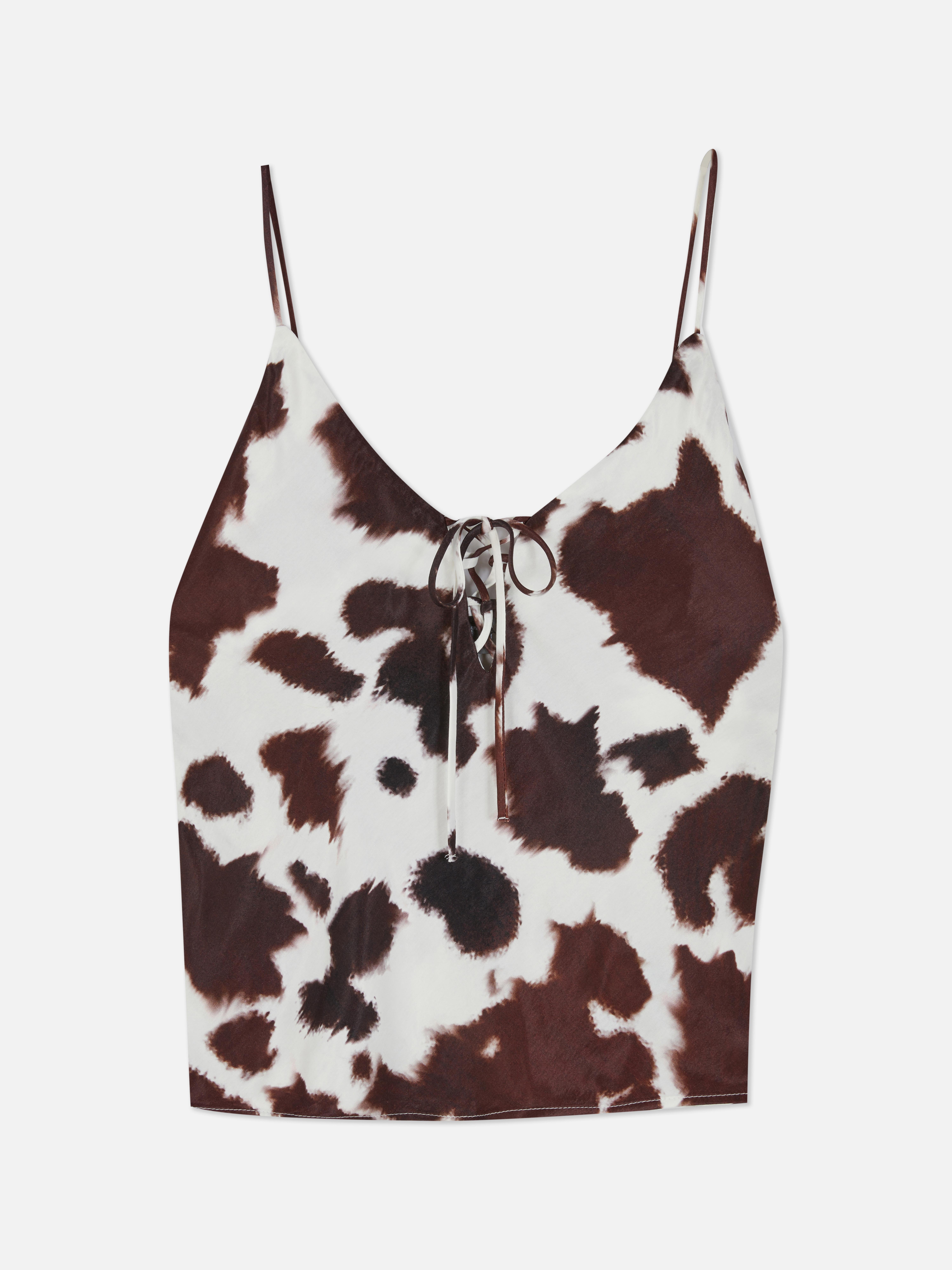 Cow Print Lace Up Camisole