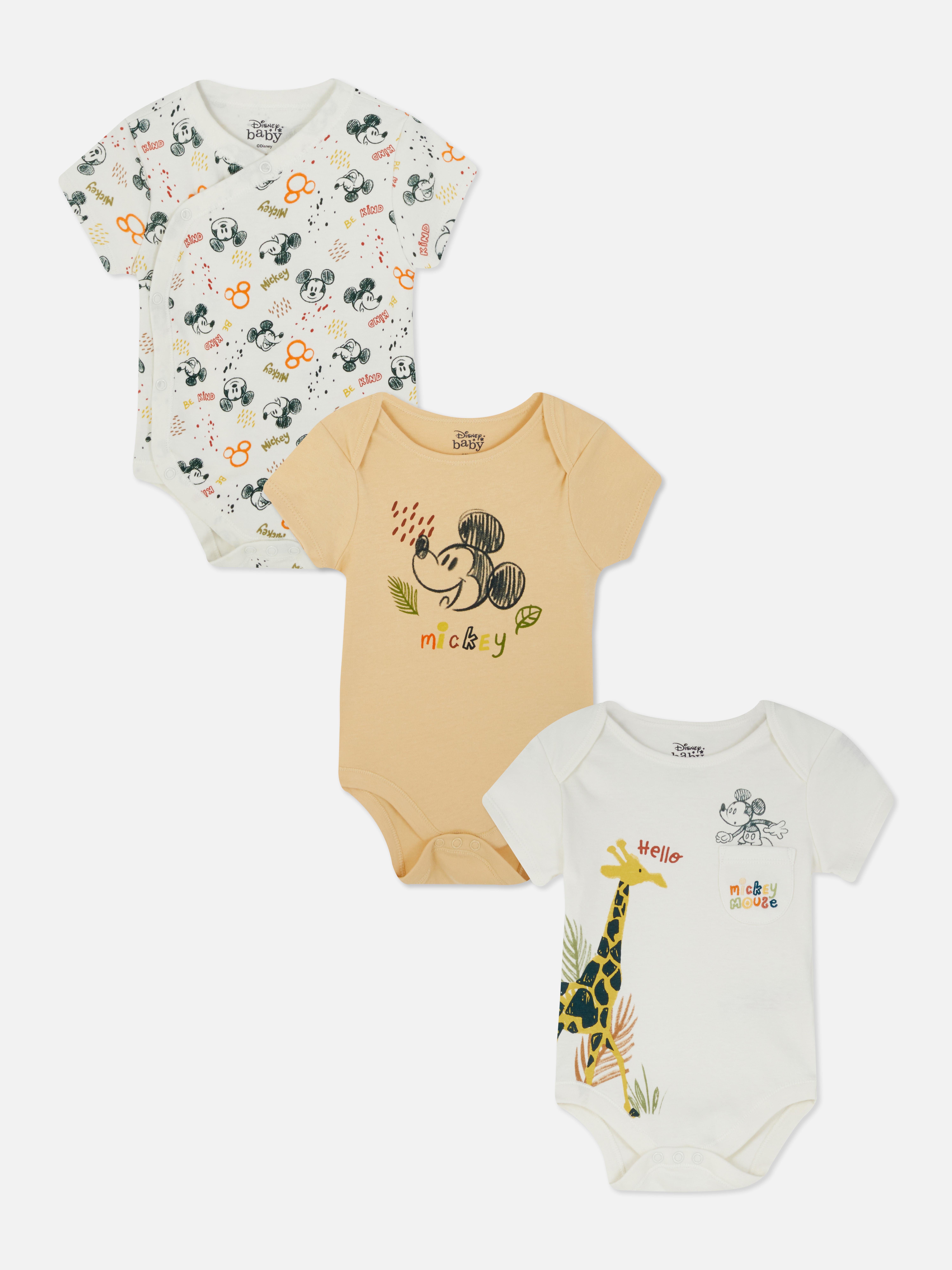 3pk Disney's Mickey Mouse Embroidered Bodysuits Ecru