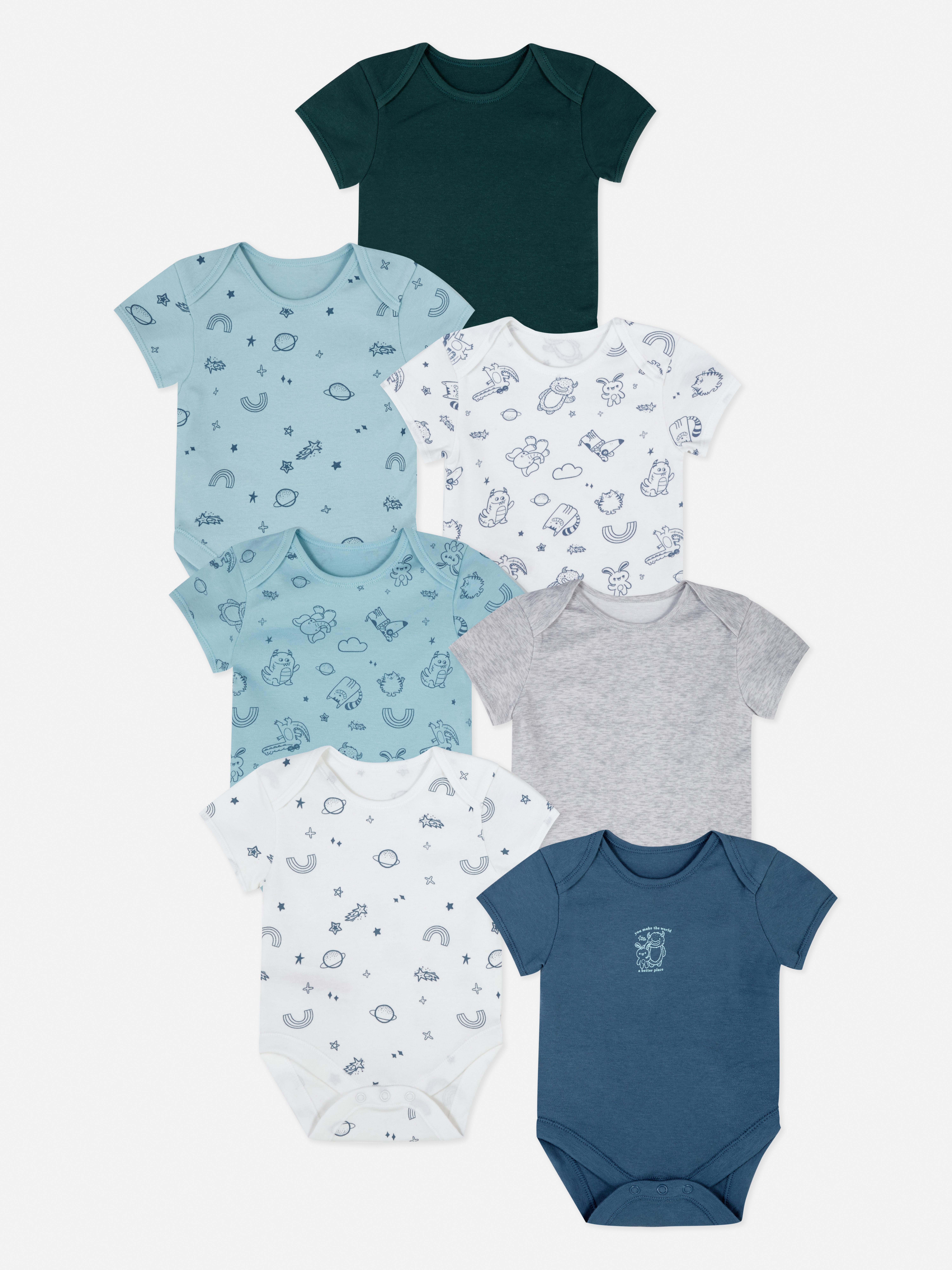 7pk Space and Creature Print Bodysuits