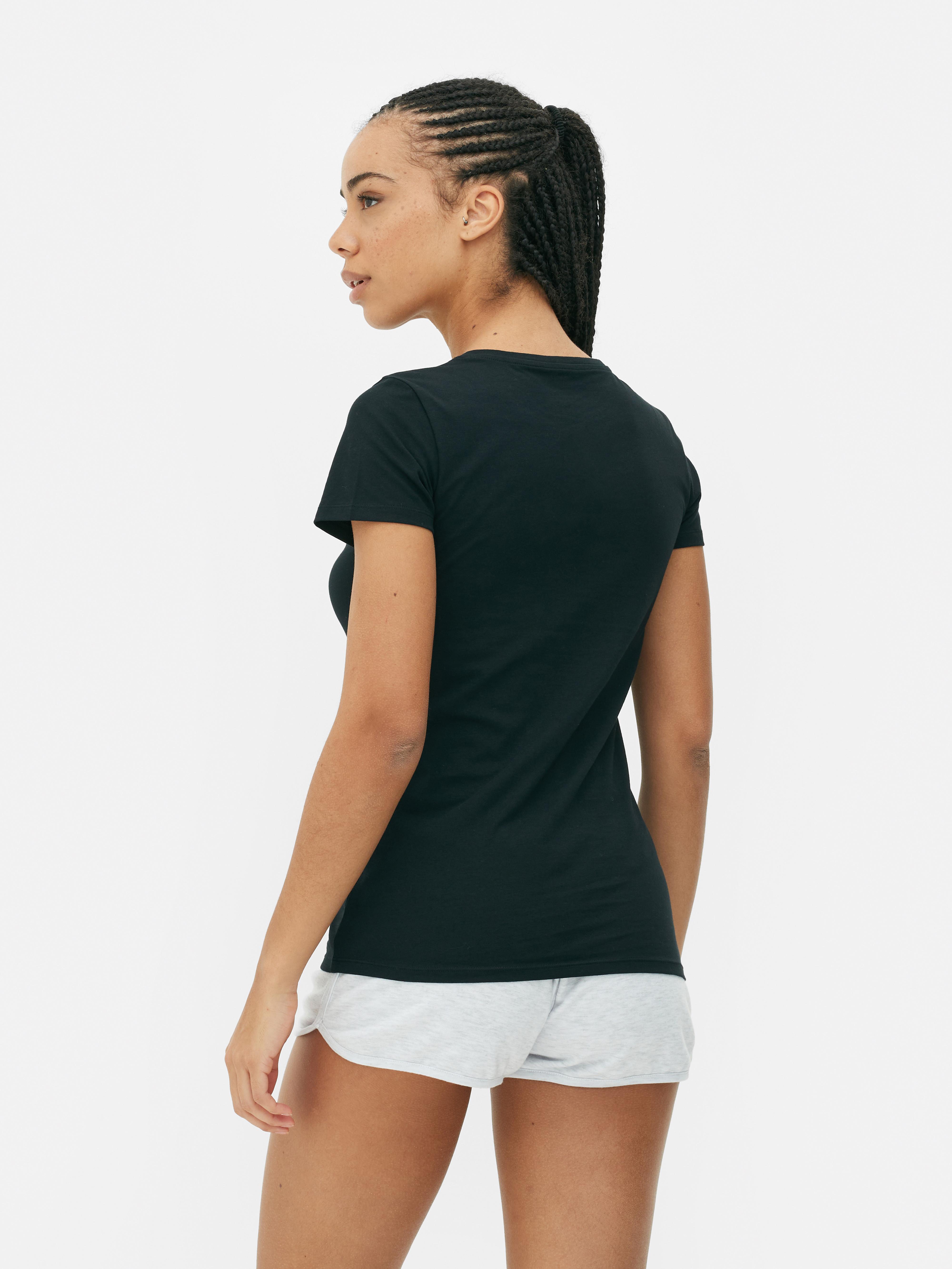 Womens Black Stretch Crew Neck Essential T-Shirt