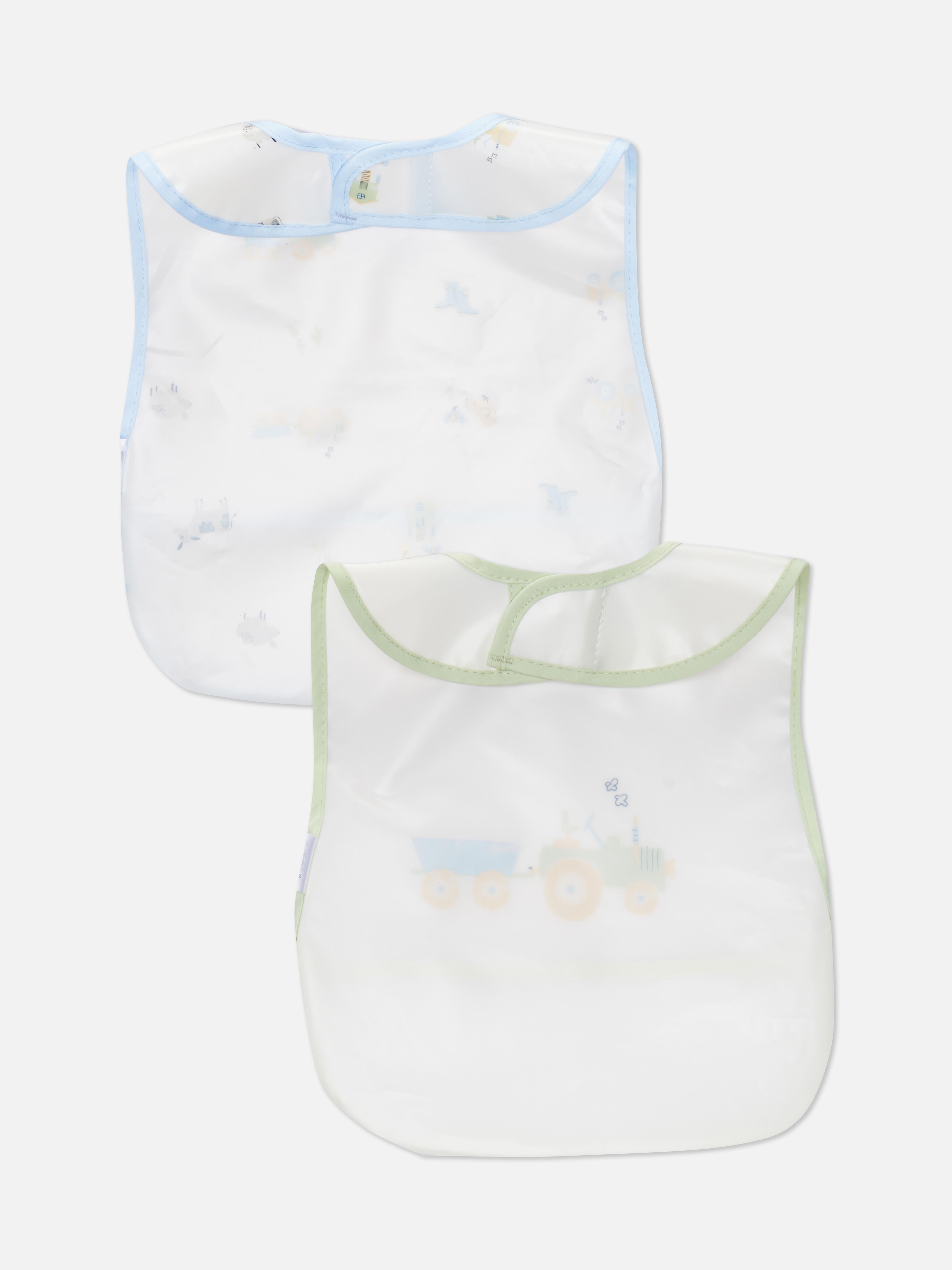 2pk Farm Print Easy Wipe Bibs