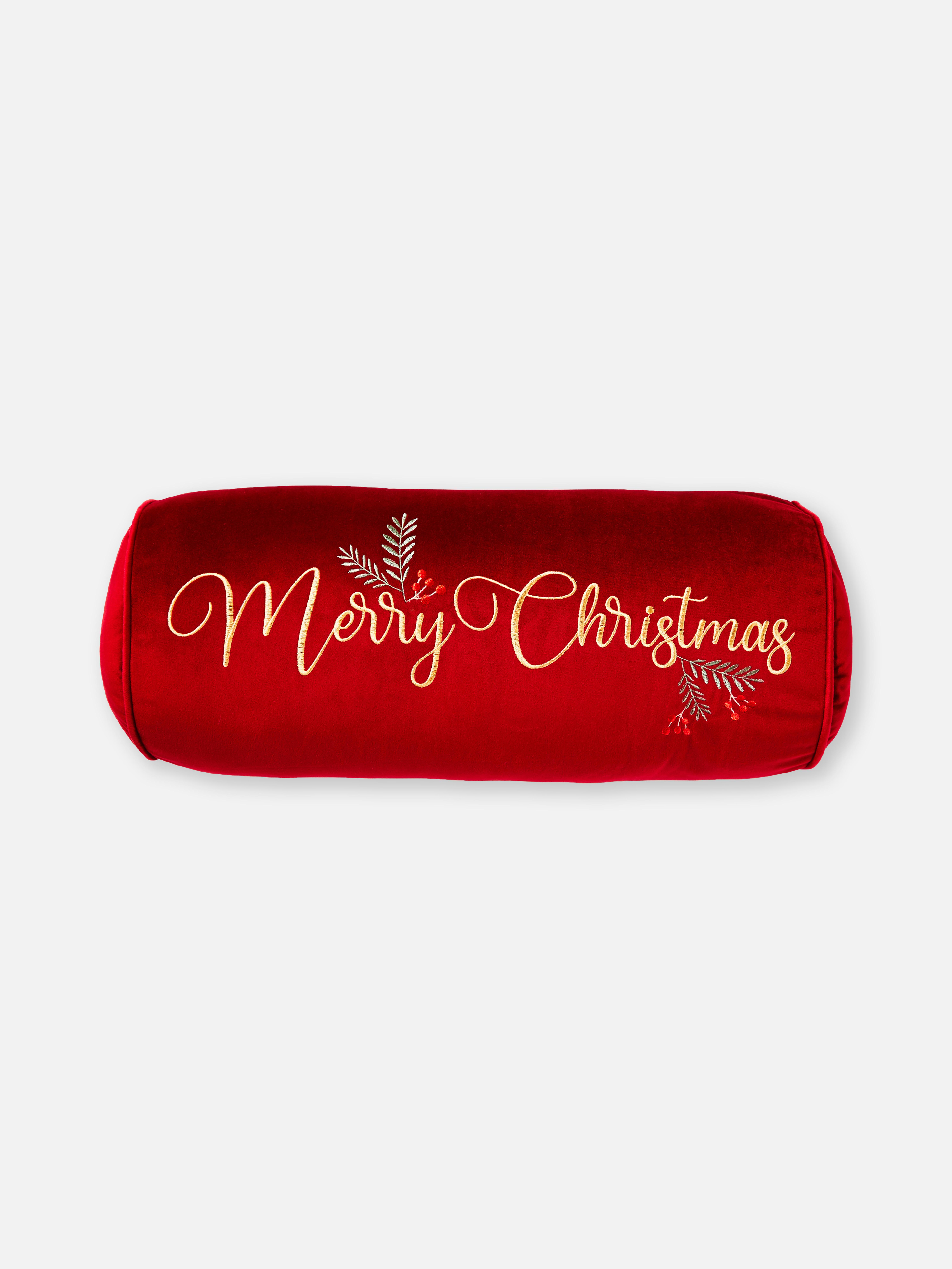 Merry Christmas Embroidered Bolster Cushion