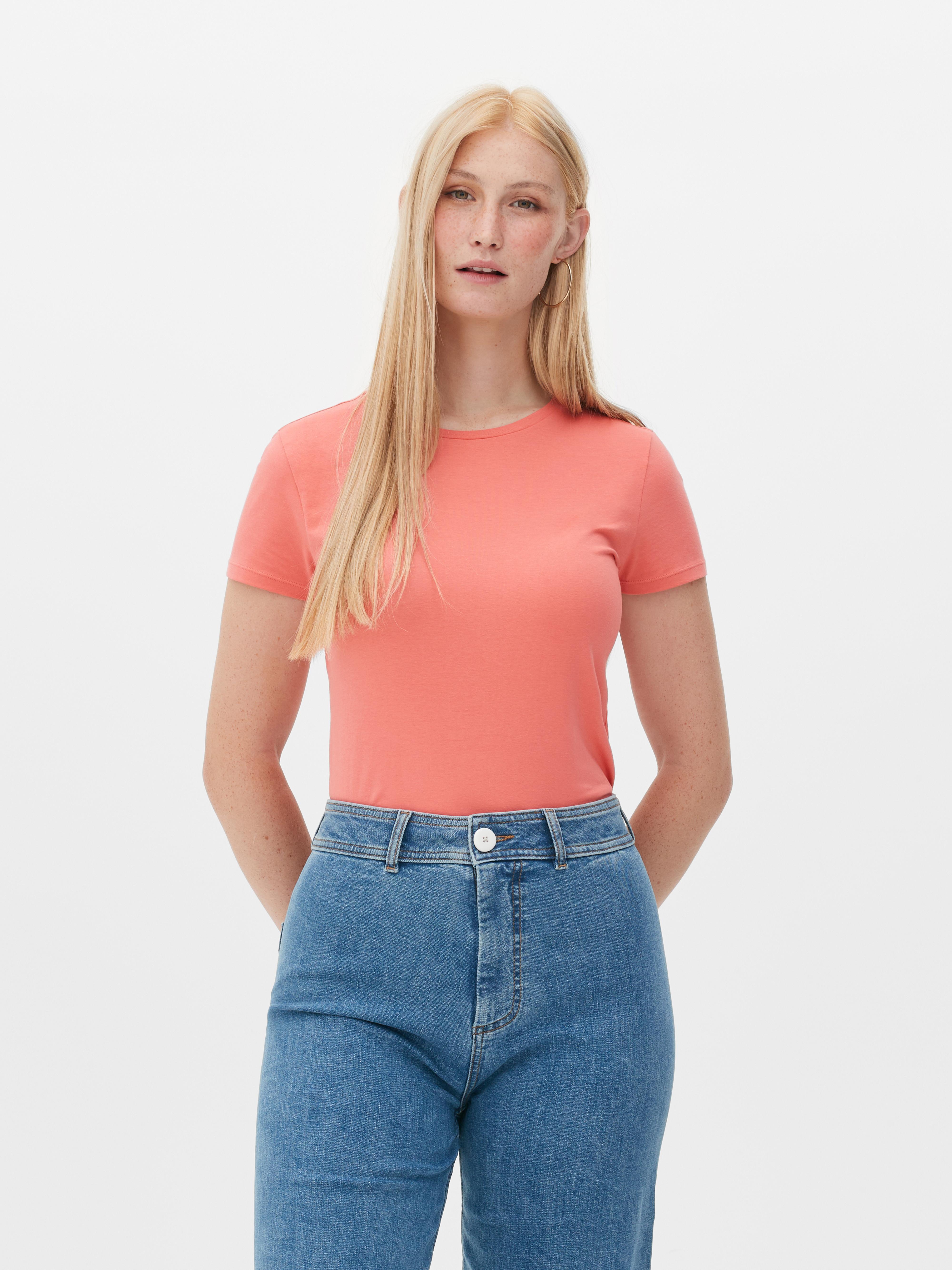 Rozciągliwy T-shirt z okrągłym dekoltem