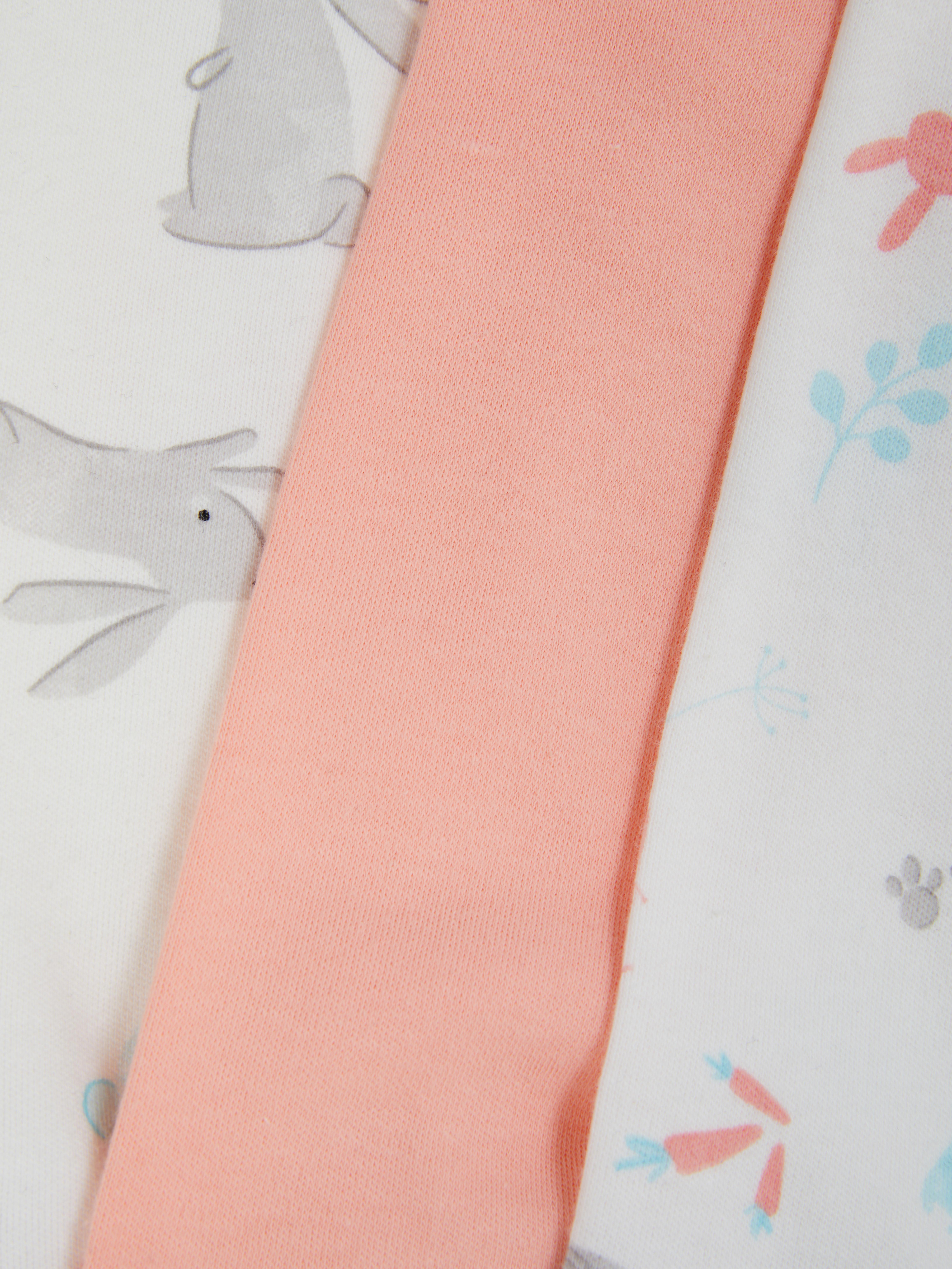 3pk Bunny Print Sleepsuit Babygrows