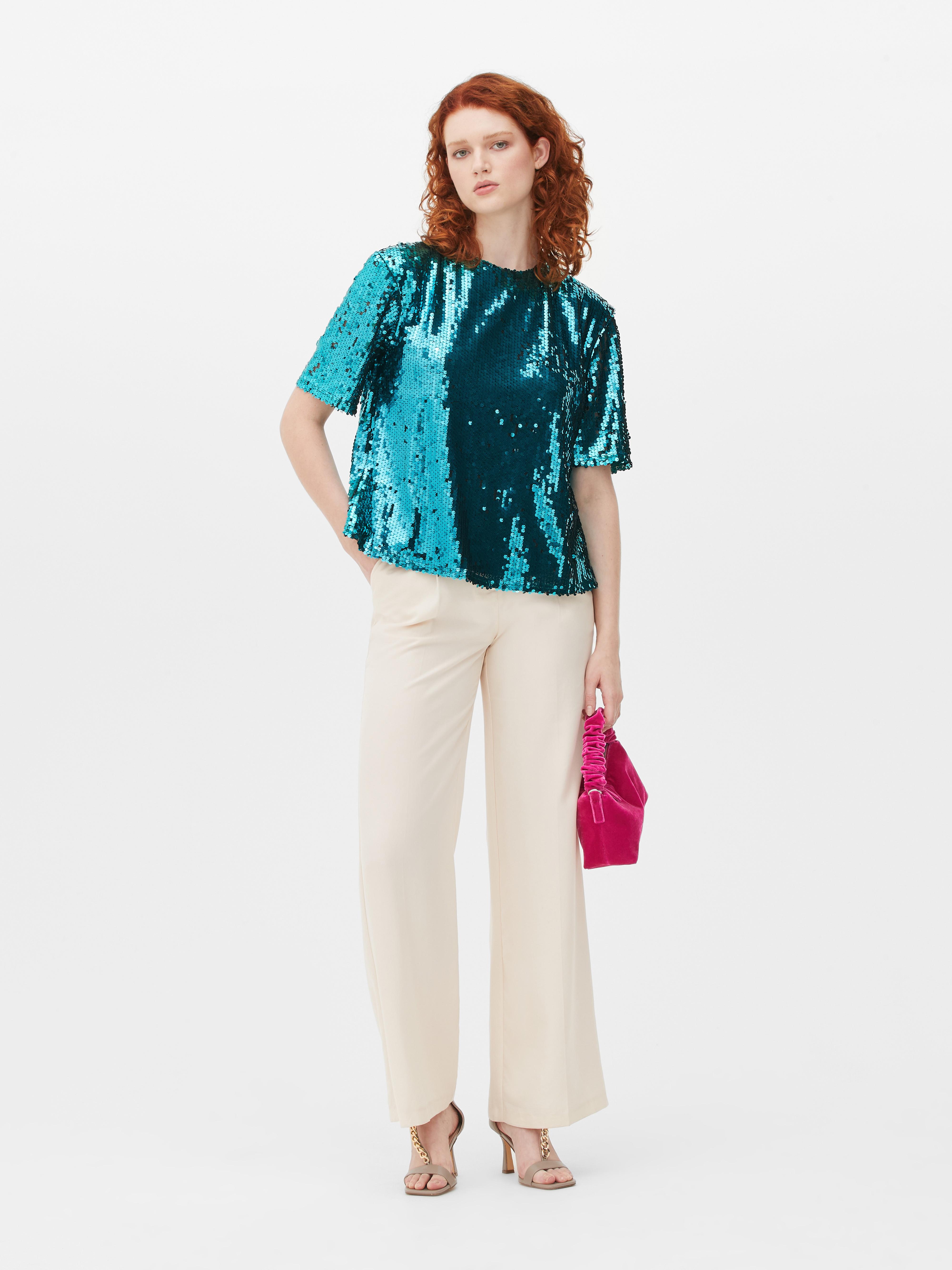 SHEIN BAE Blouse Noël Décolleté Col À Paillettes Mode en ligne SHEIN ANCE
