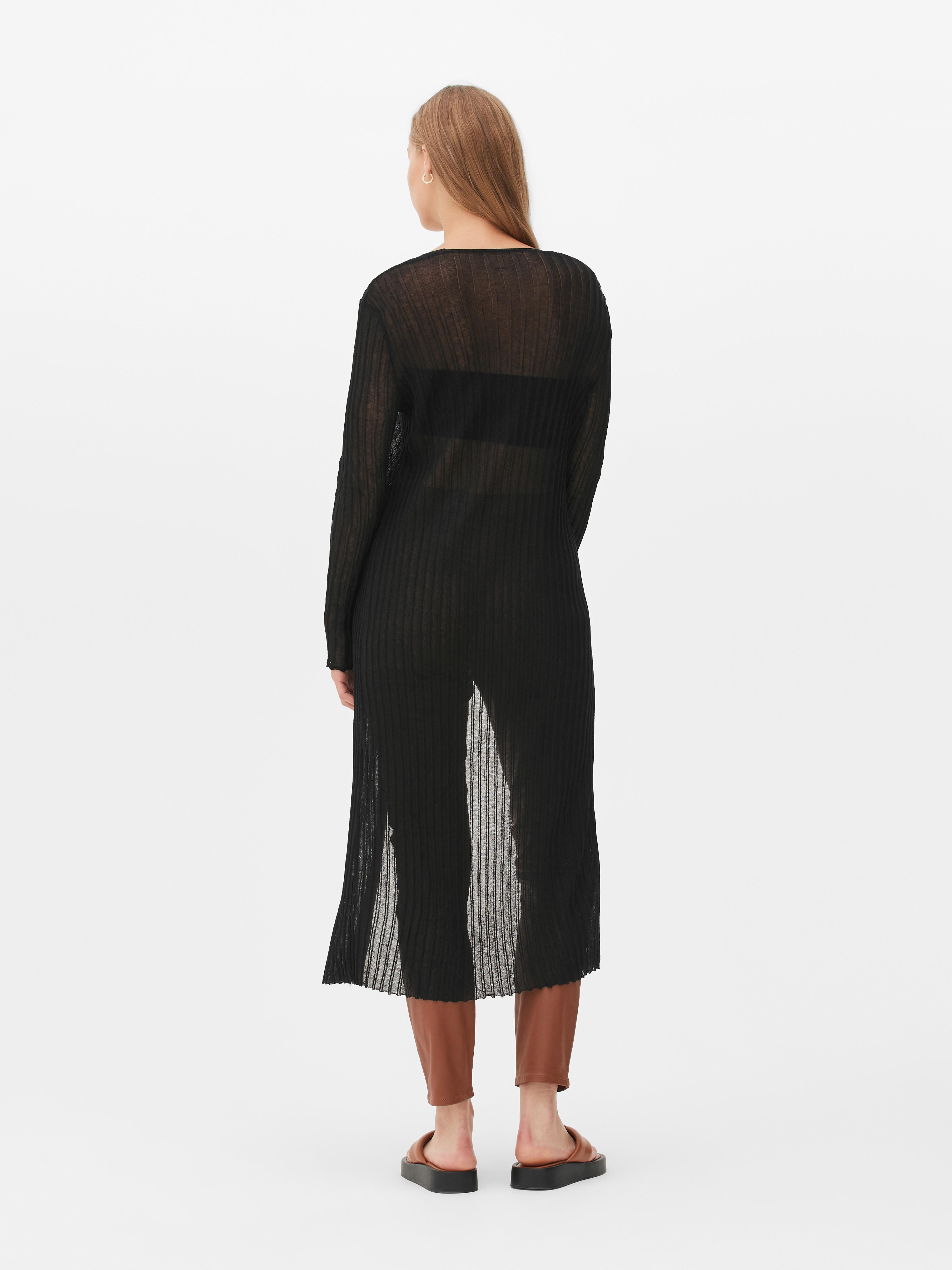 Long black sheer cardigan sale