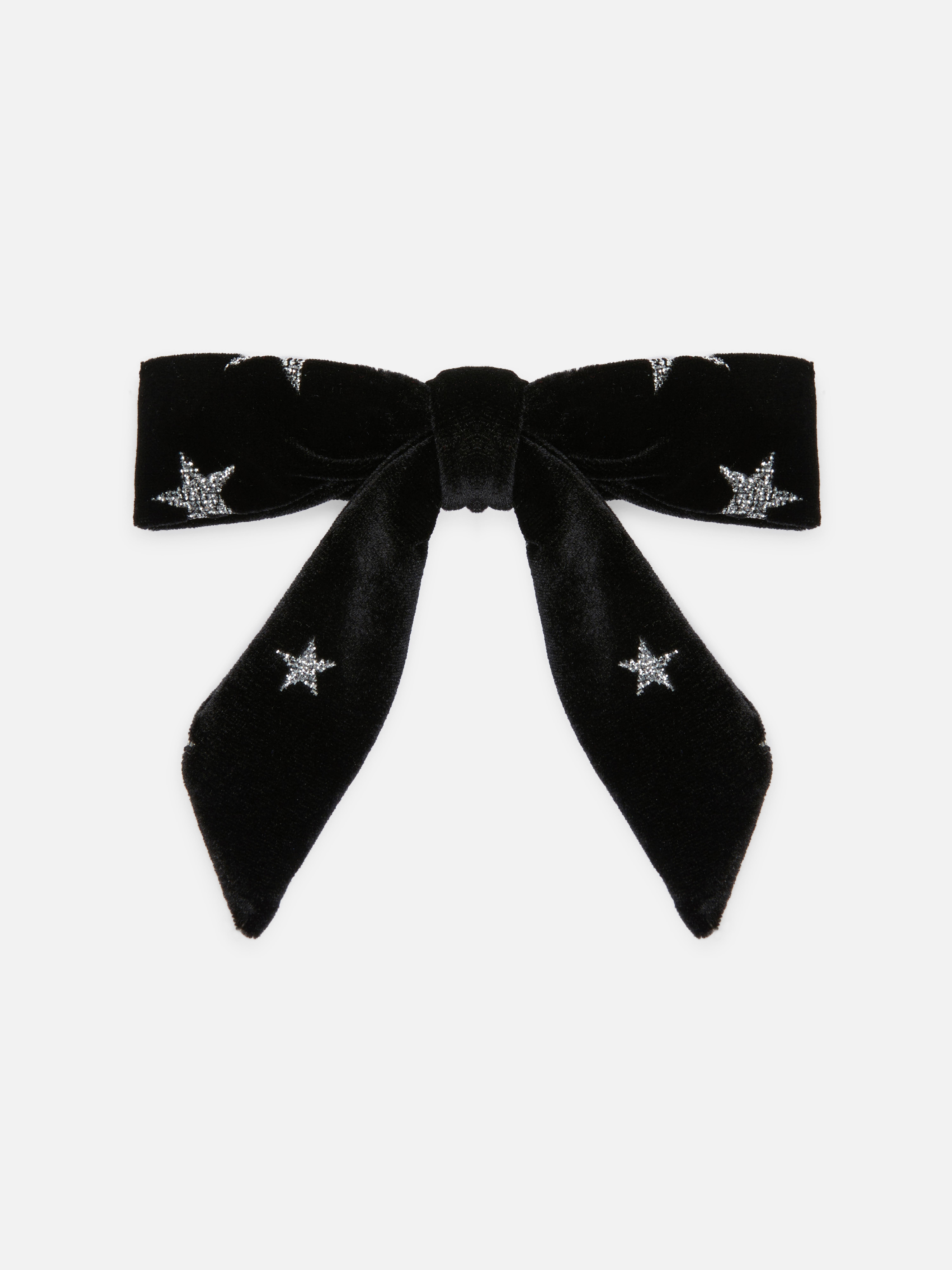 Star Print Velvet Hair Bow Clip