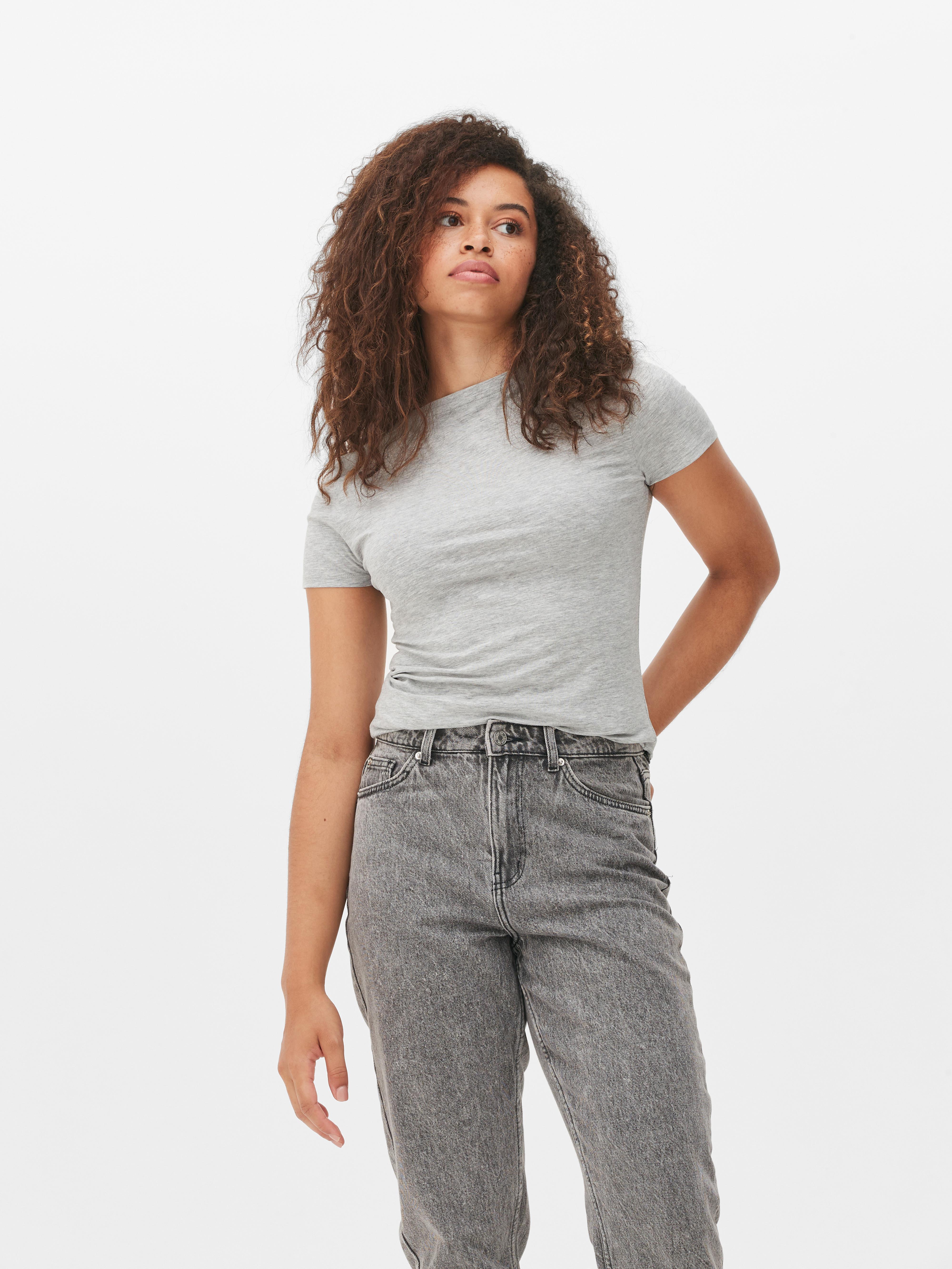 Womens Grey Marl Stretch Crew Neck T-shirt | Primark