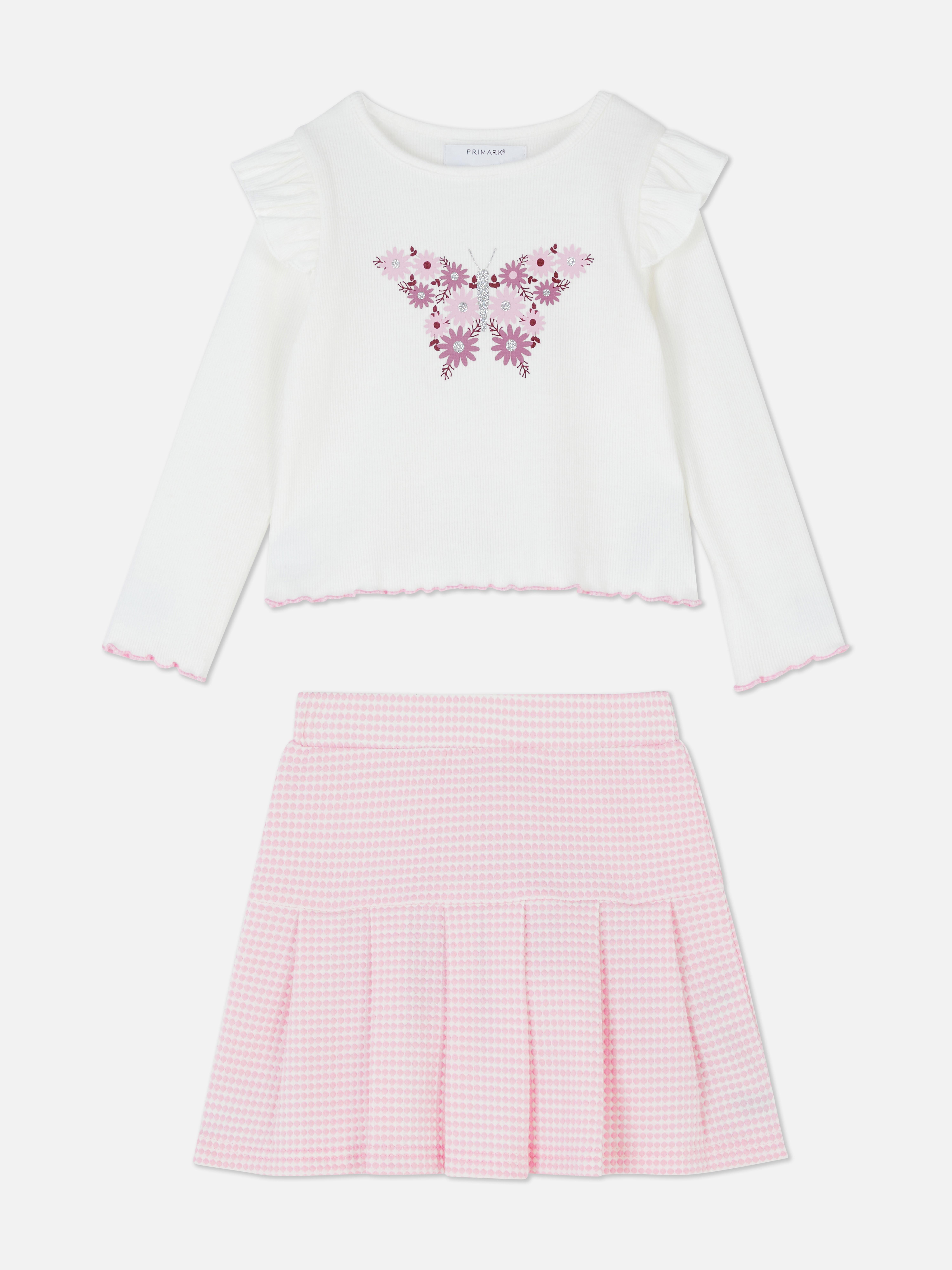 Butterfly Long Sleeve Top and Skirt Set