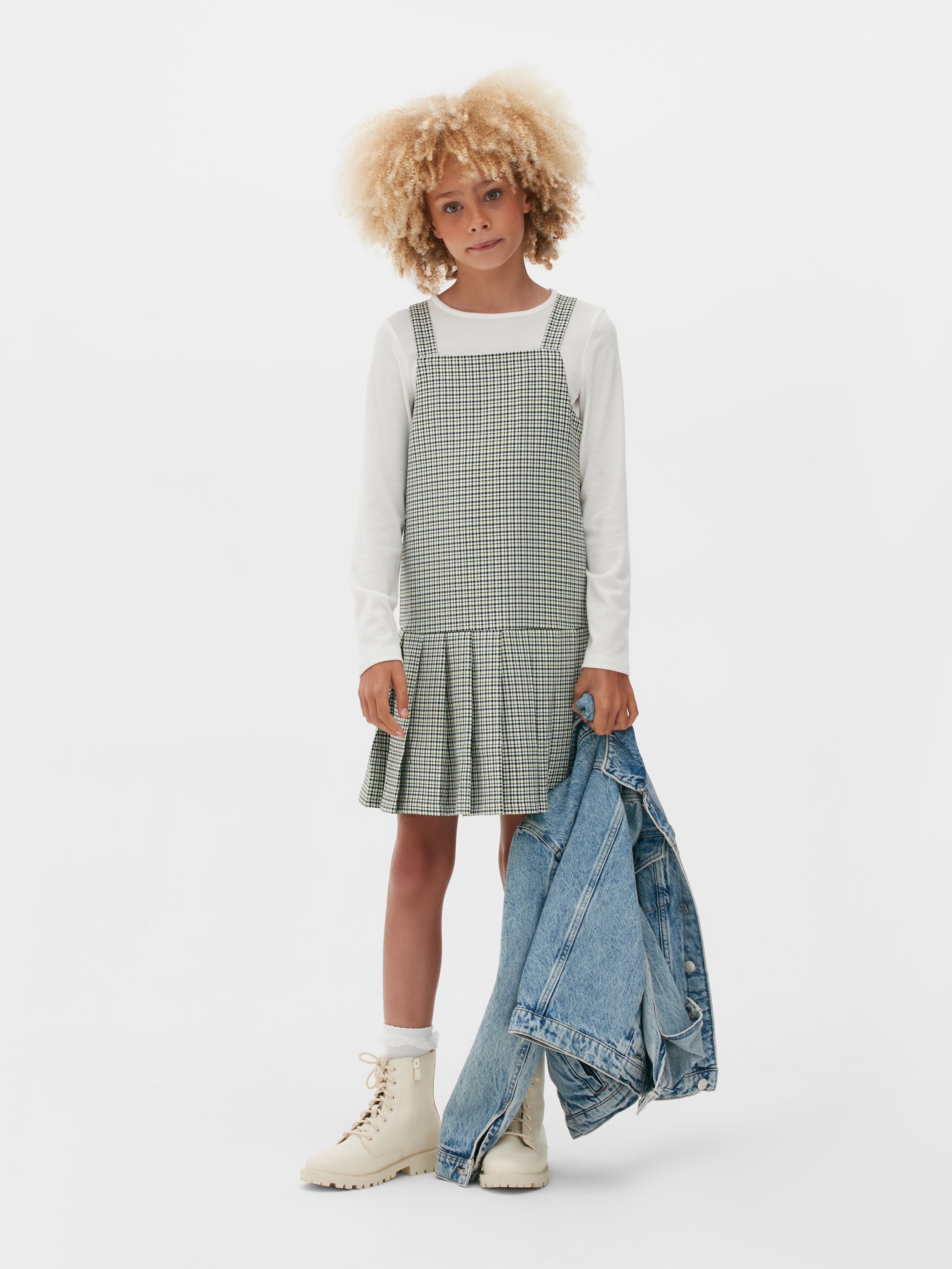 Two-In-One Check Pinafore Dress Set
