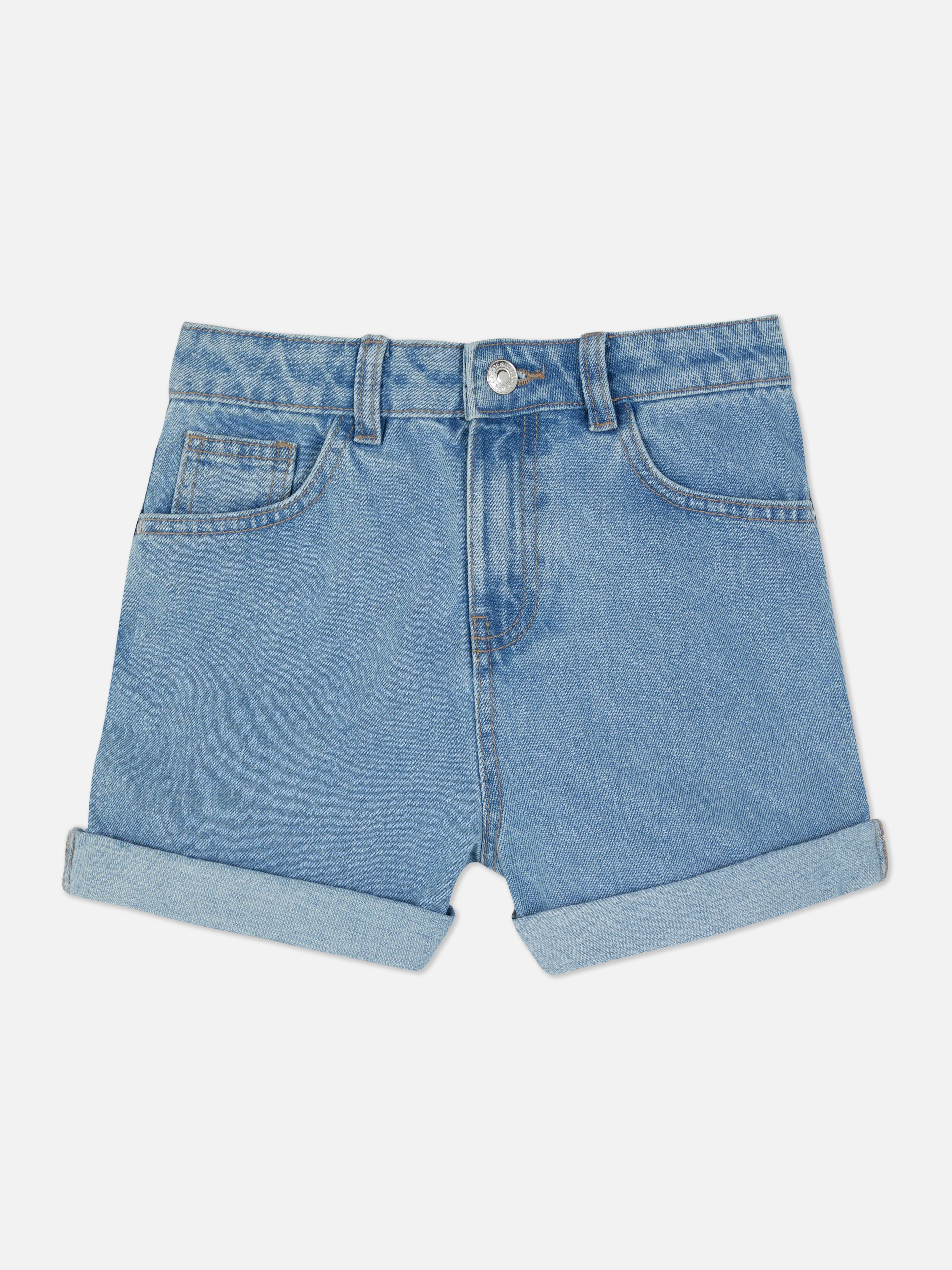 Shorts mom en denim à revers