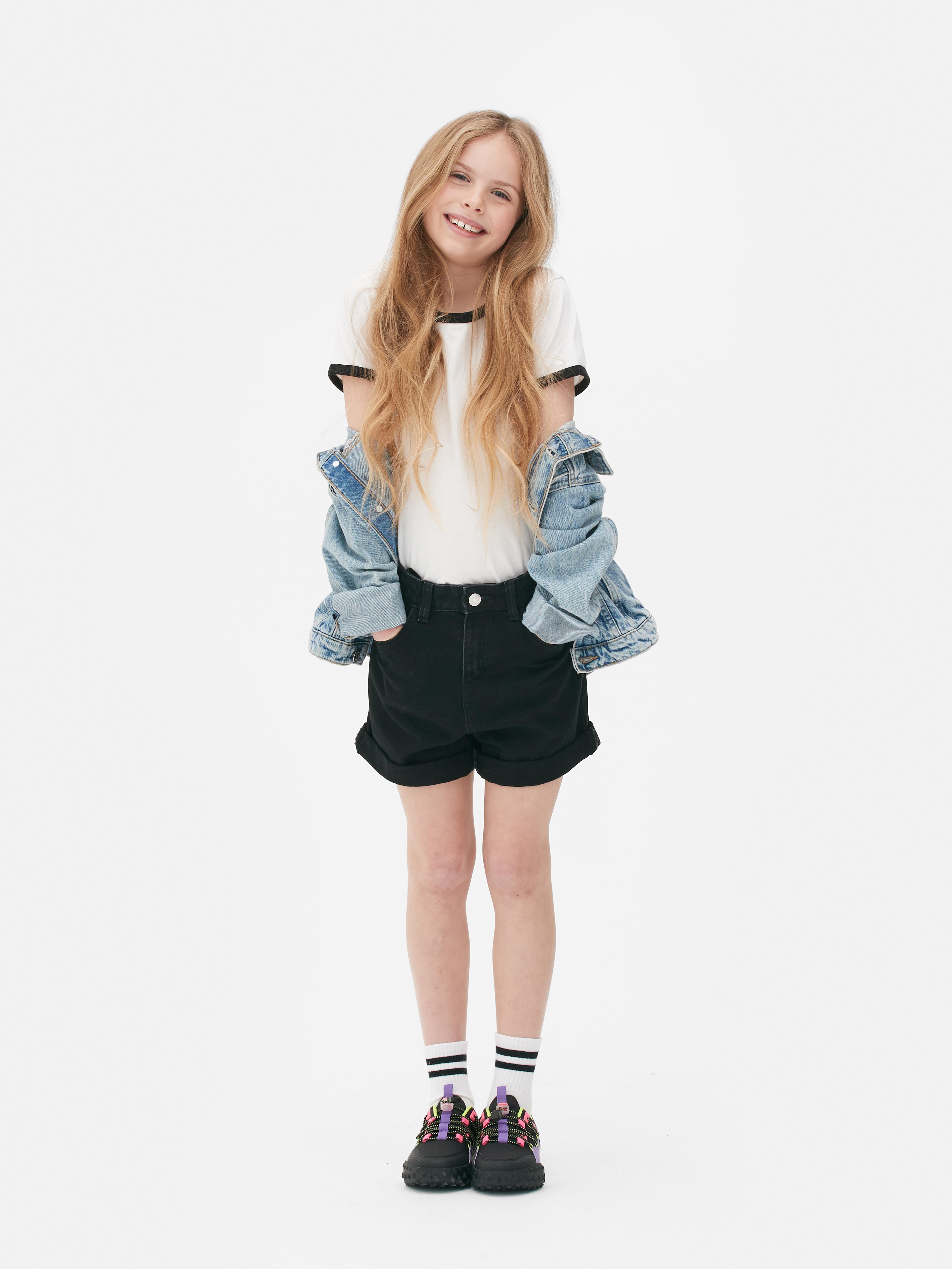 Turn-Up Denim Mom Shorts